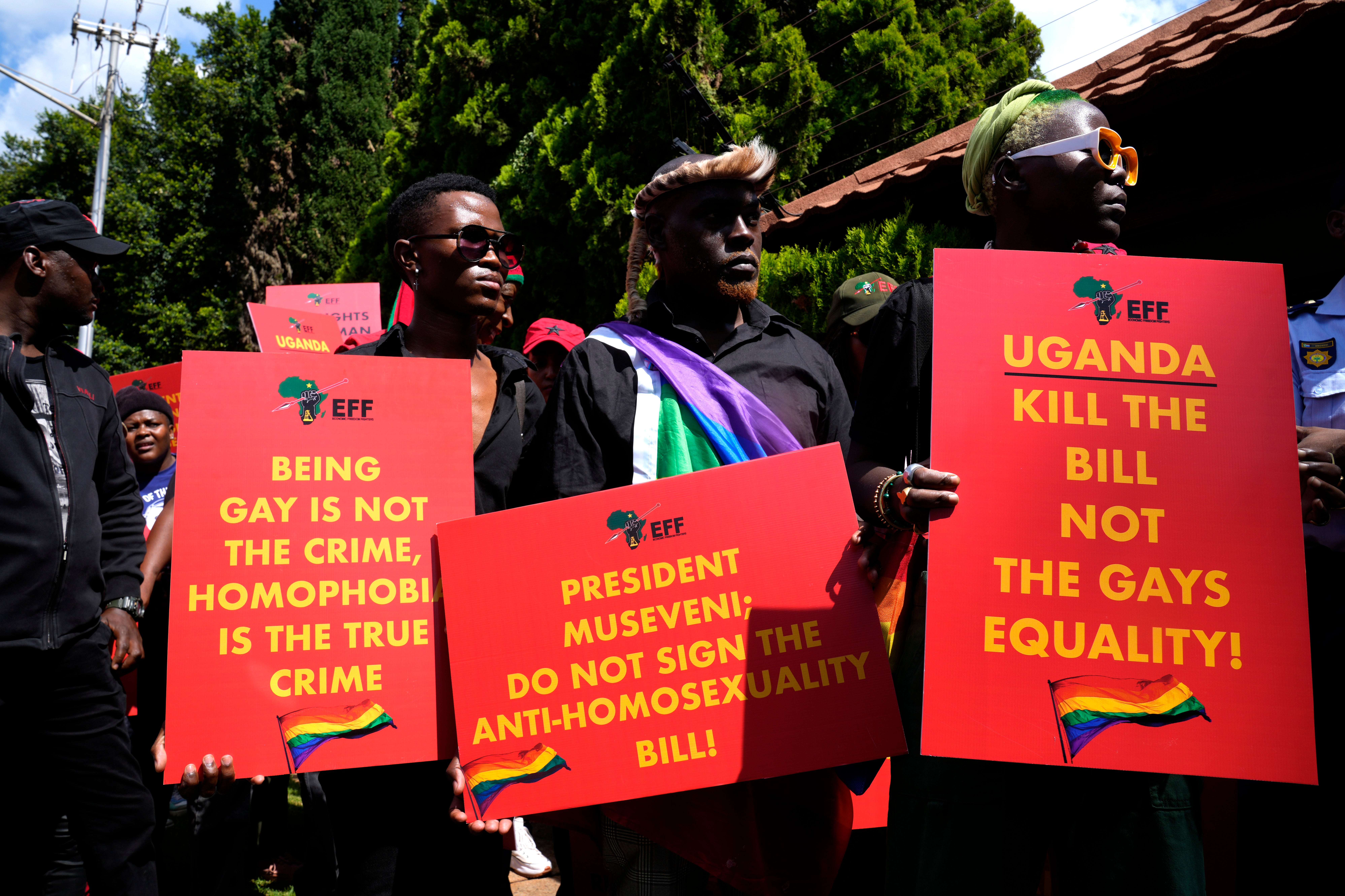 A protest against Uganda's anti-homosexuality bill at the Ugandan High Commission in Pretoria, South Africa