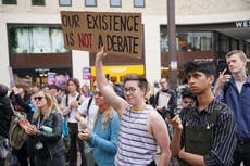 Trans rights protester glues themselves to floor at Kathleen Stock’s Oxford Union talk