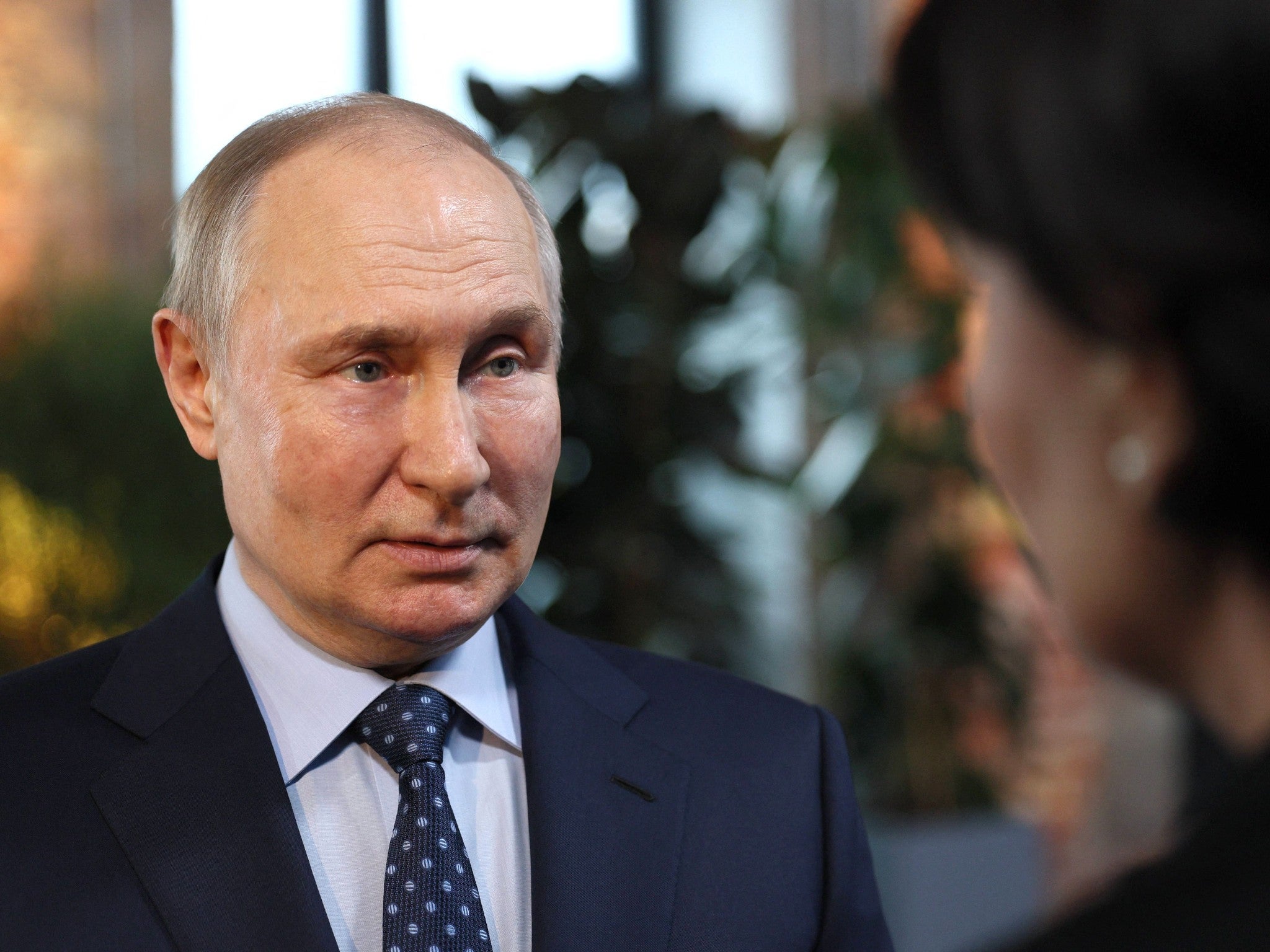 Russian president Vladimir Putin answers a question on a drone attack on Moscow and the surrounding region