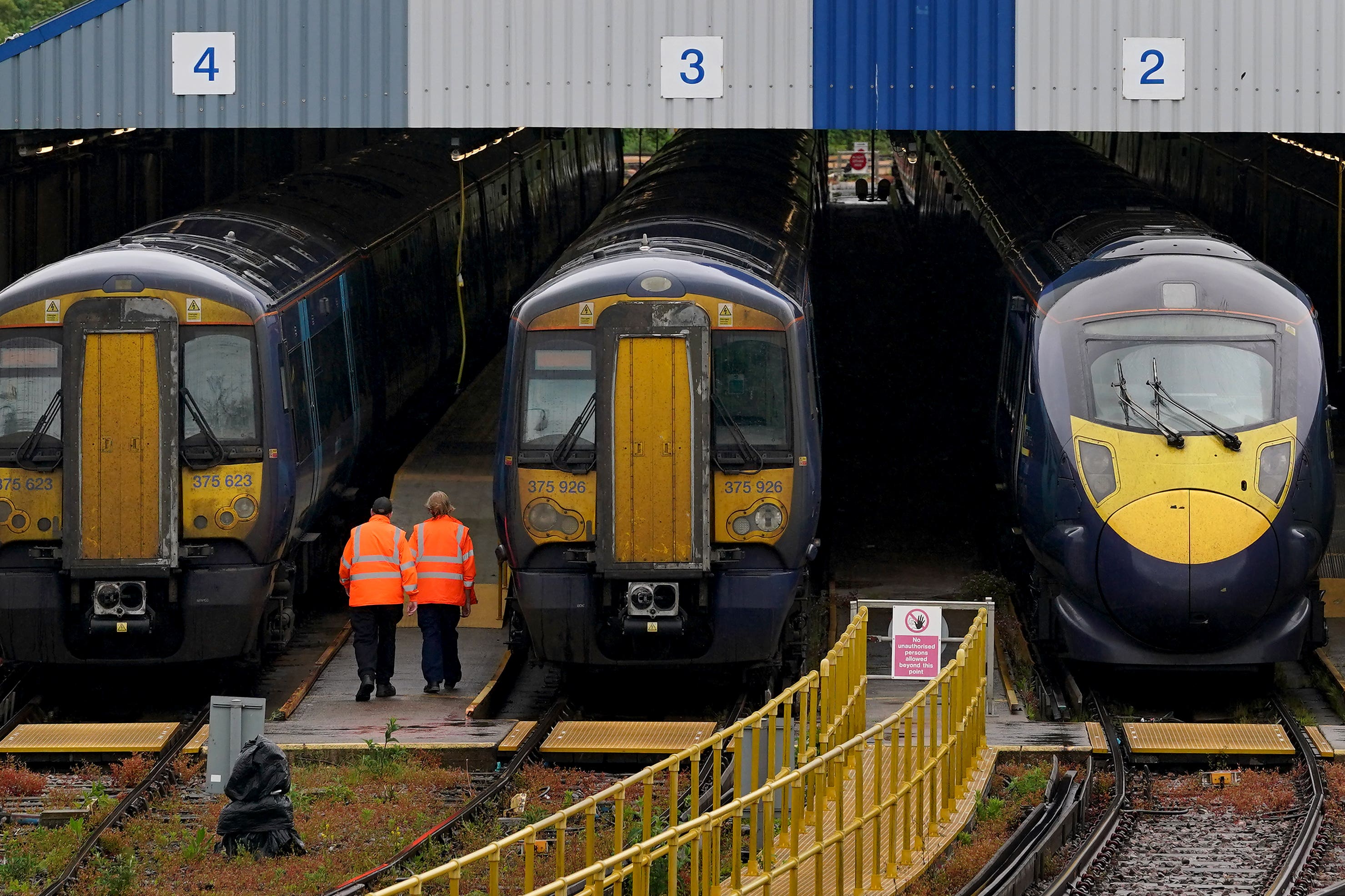 Southeastern trains in sidings at Ramsgate railway station in Kent, as members of the drivers’ union Aslef stage a walk out in their long-running dispute over pay. Picture date: Friday May 12, 2023.