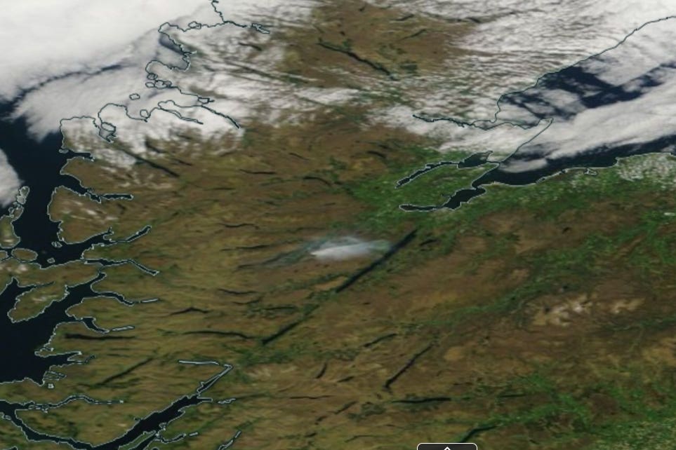 Smoke from the wildfire at Cannich can be seen from space (Nasa worldview/PA)