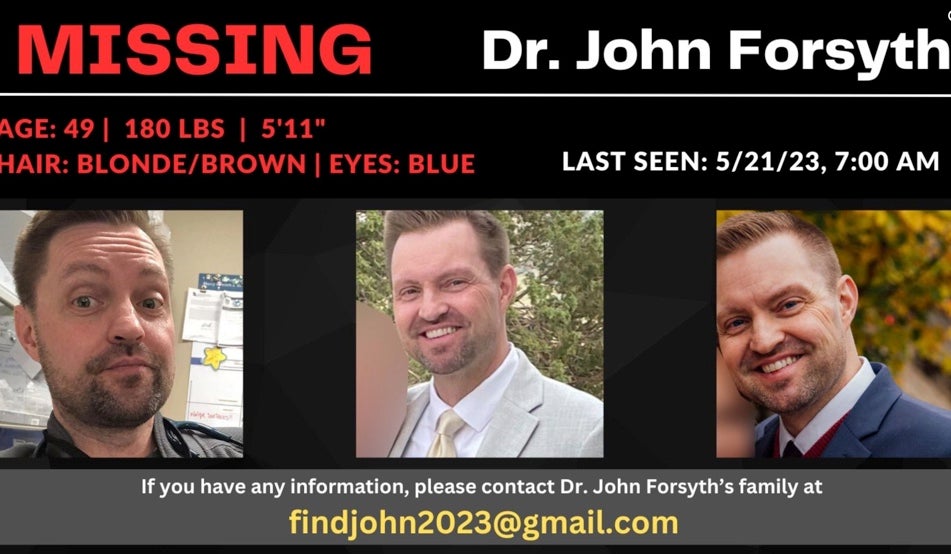 Dr John Forsyth vanished on 21 May when he left a hospital shift