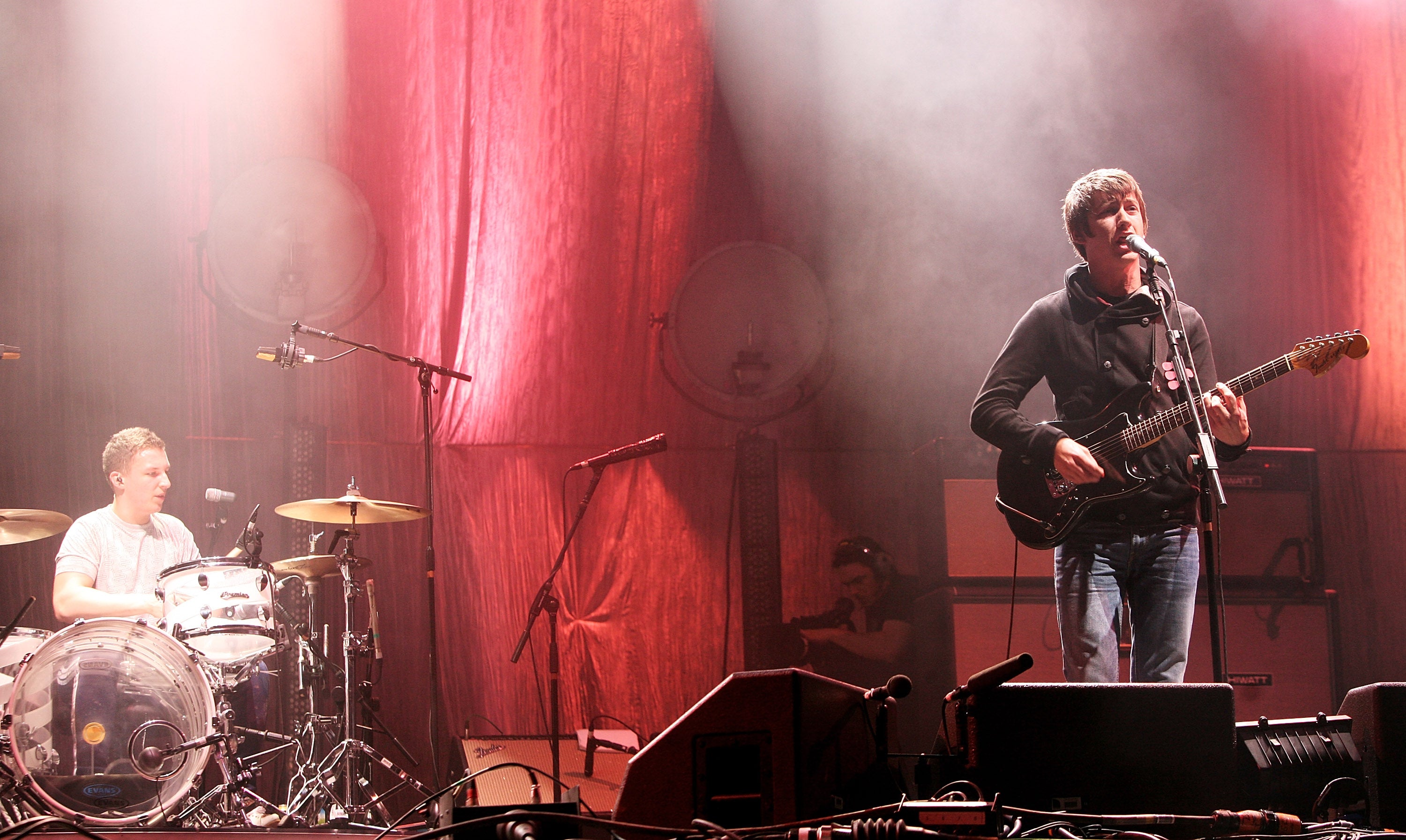 Nick O’Malley (left) and Alex Turner play their first Glastonbury in 2007