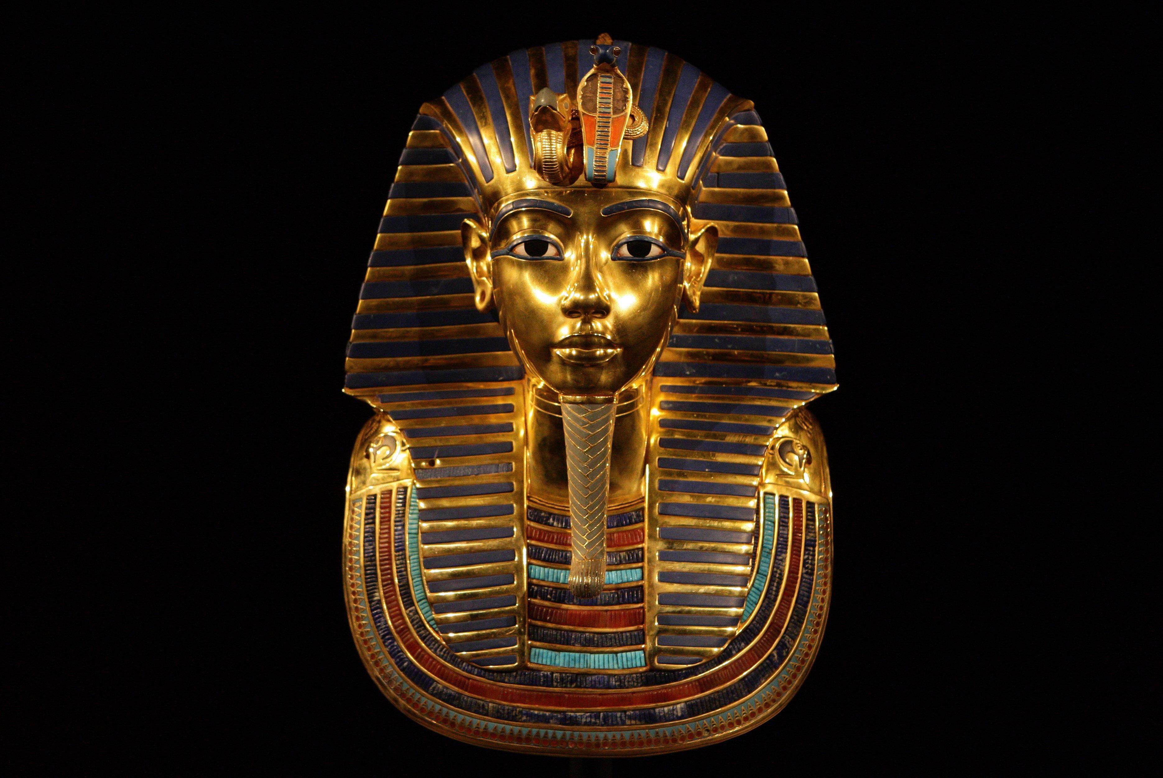 A replica of the death mask of King Tutankhamun at the Museum of Museums in Manchester