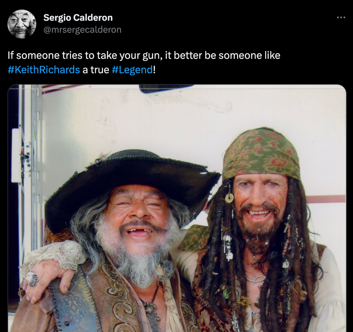 Sergio Calderon with Keith Richards on set of ‘Pirates of the Caribbean: At World’s End’