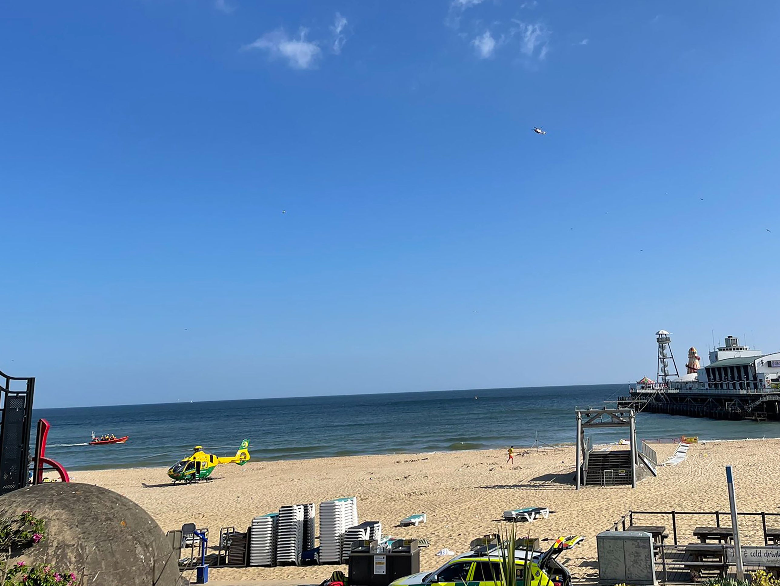 The beach was cleared to allow helicopters to land on Wednesday