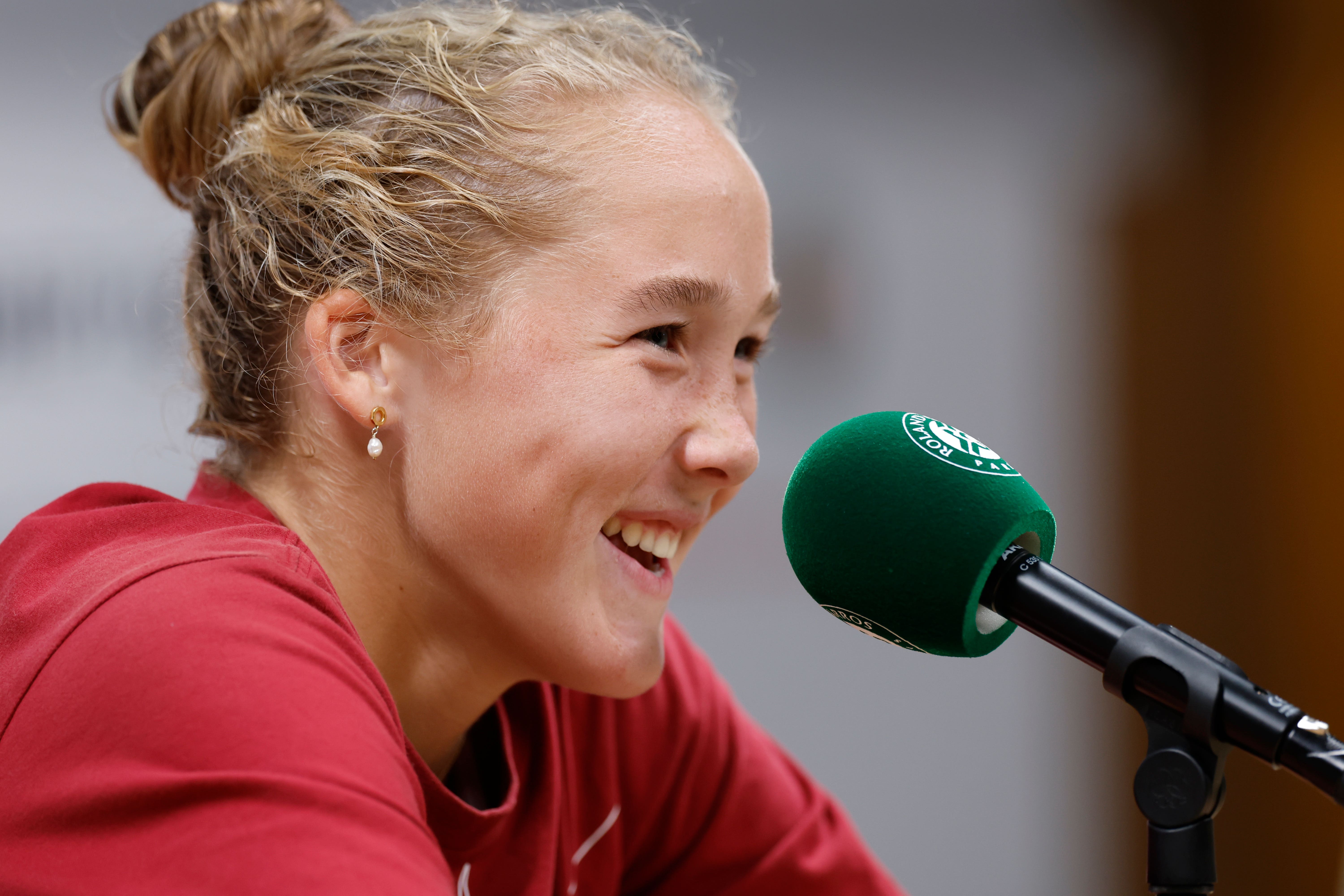 Mirra Andreeva smiles during her press conference (Jean-Francois Badias/AP)