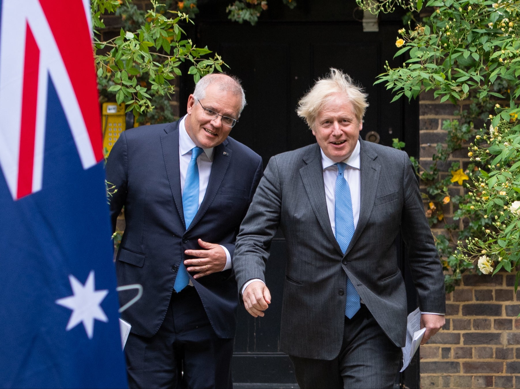 Boris Johnson with Scott Morrison in No 10 garden