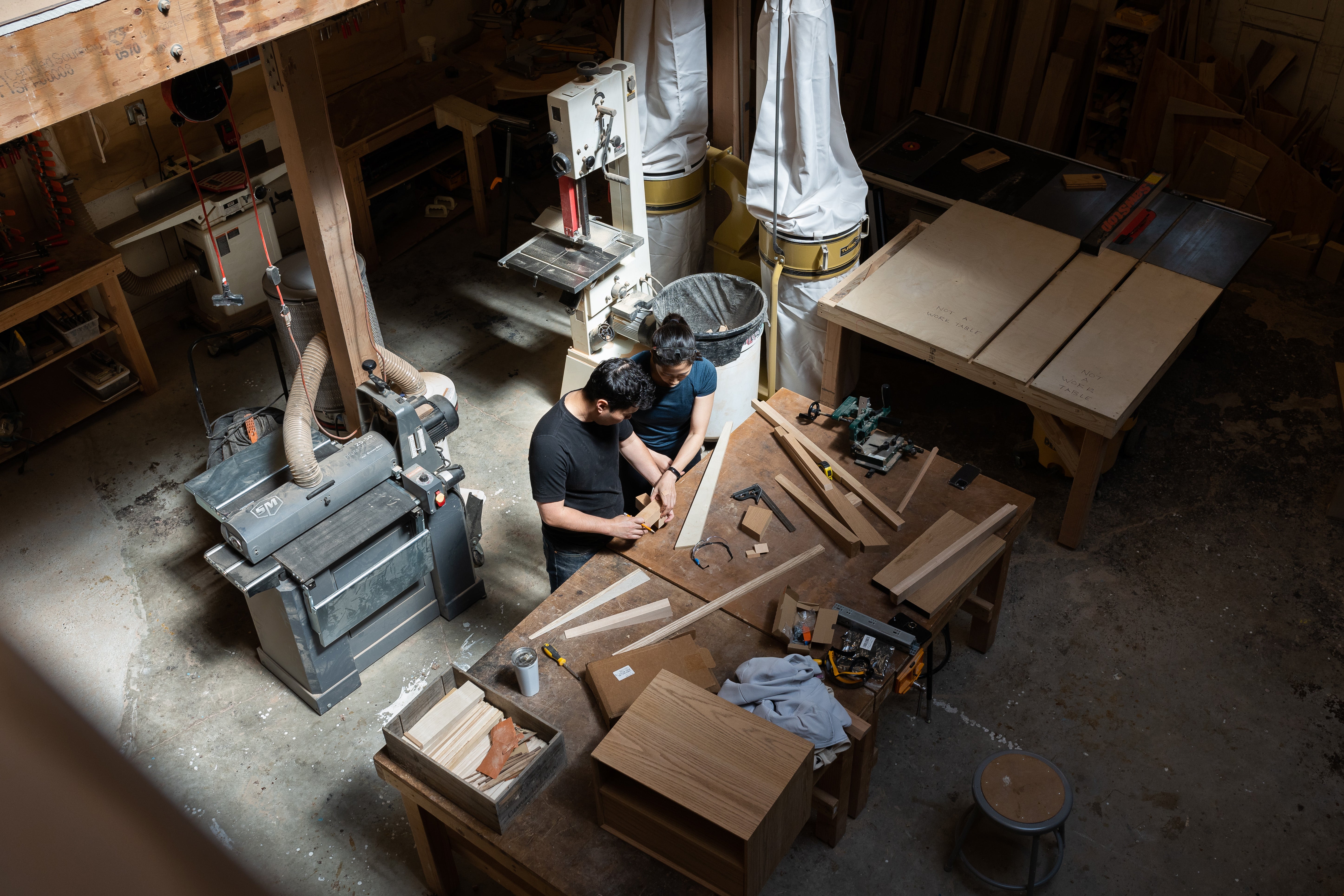 Haomiao Huang, left, says woodworking is ‘a great bonding experience’ for him and his wife, Lydia The