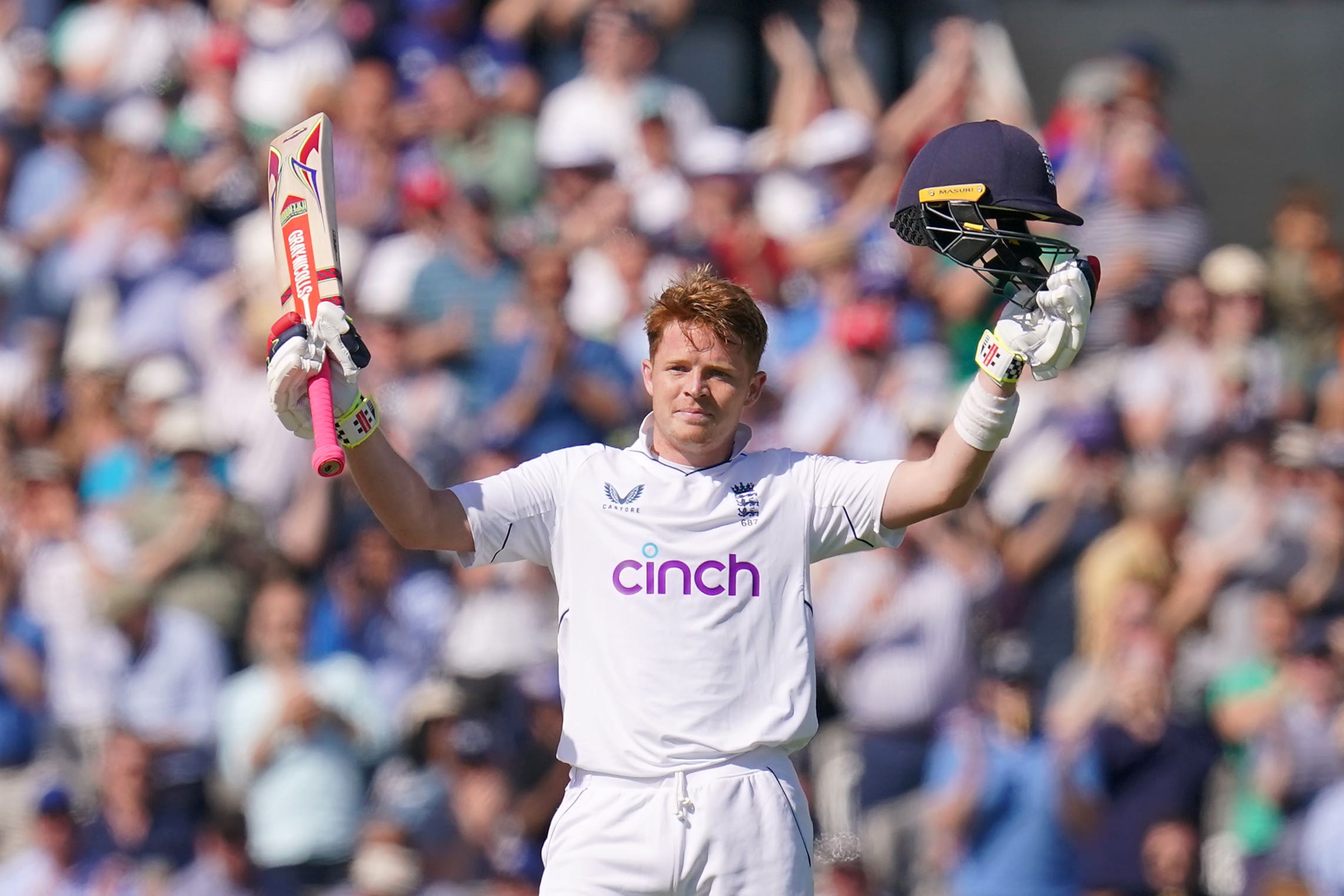 Ollie Pope celebrates his double hundred for England against Ireland