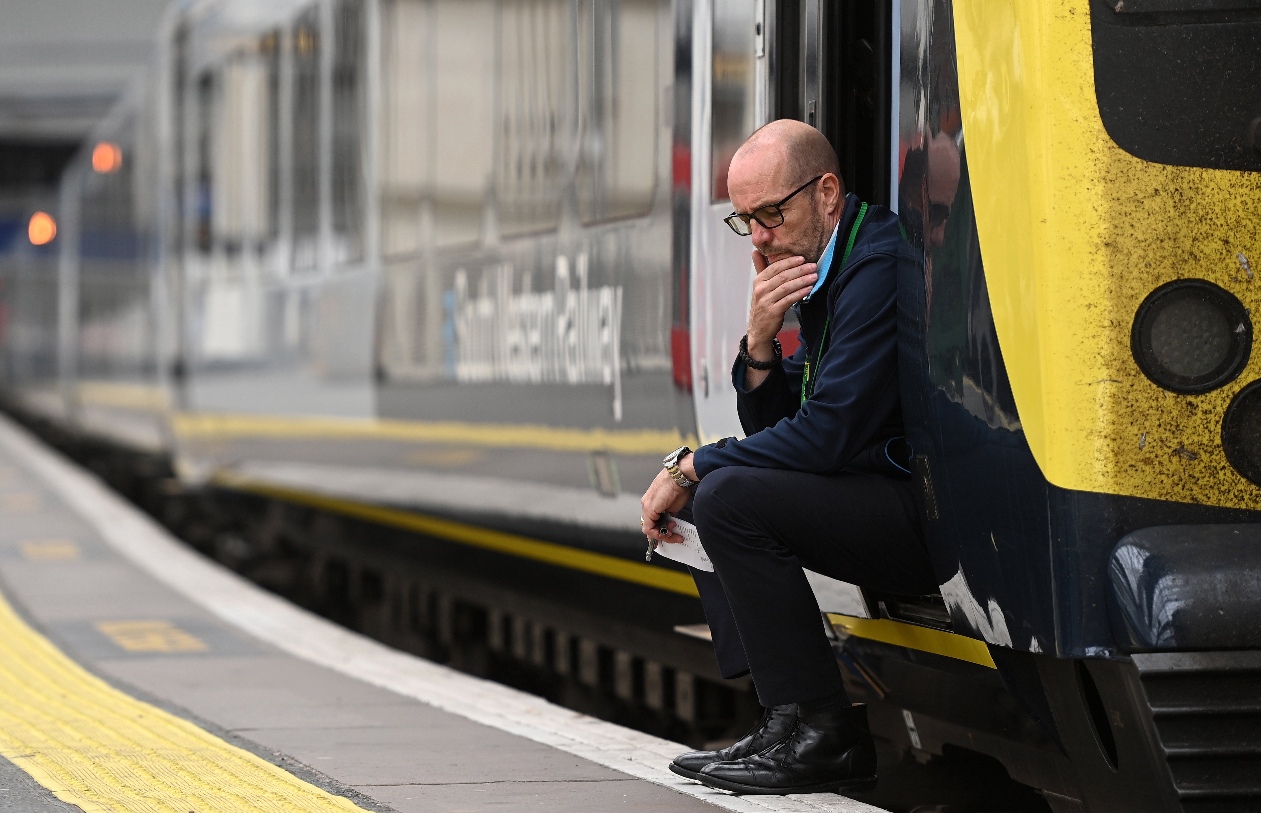 A train driver at Waterloo Station in London