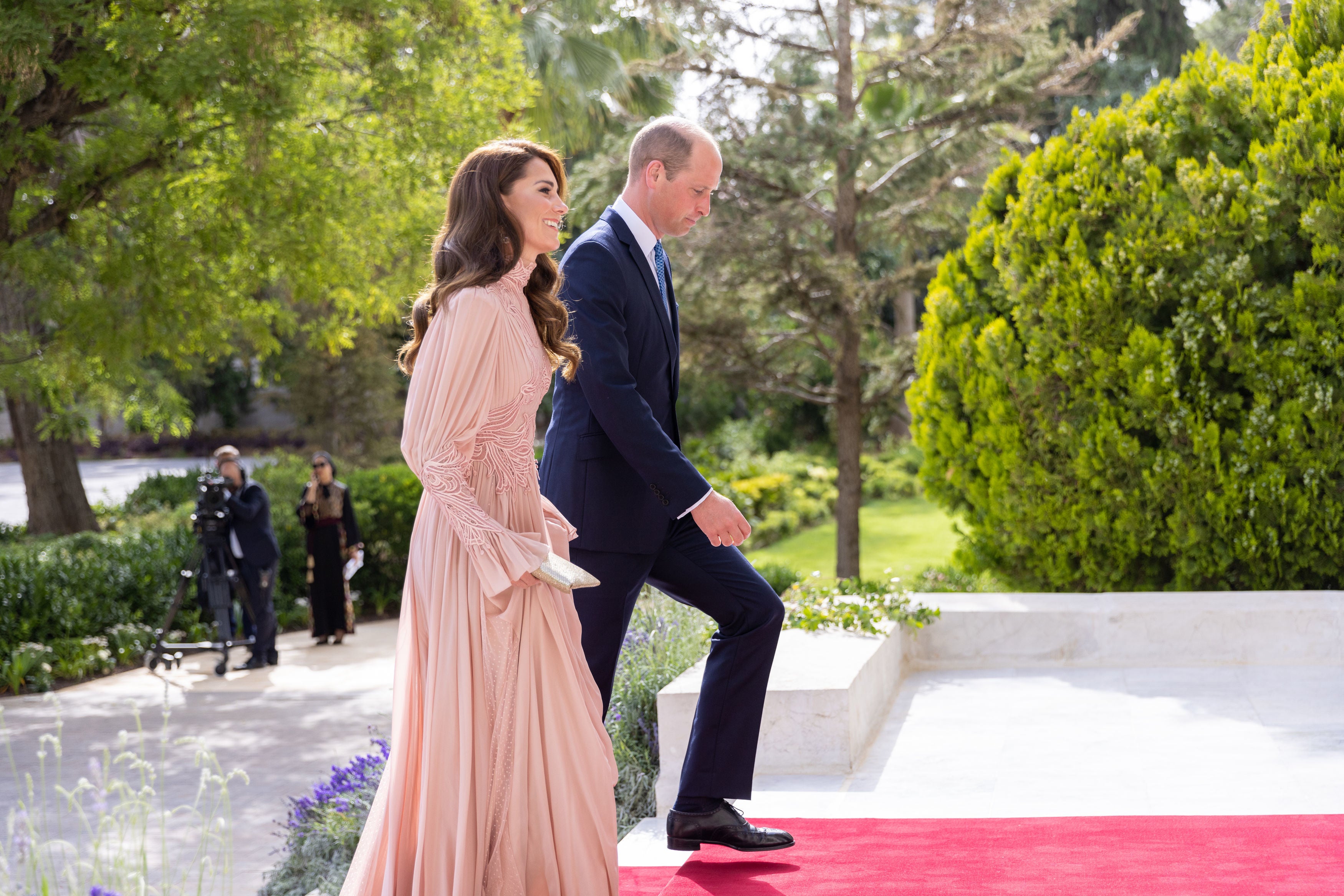 The Prince and Princess of Wales arrive at the wedding of the Crown Prince of Jordan