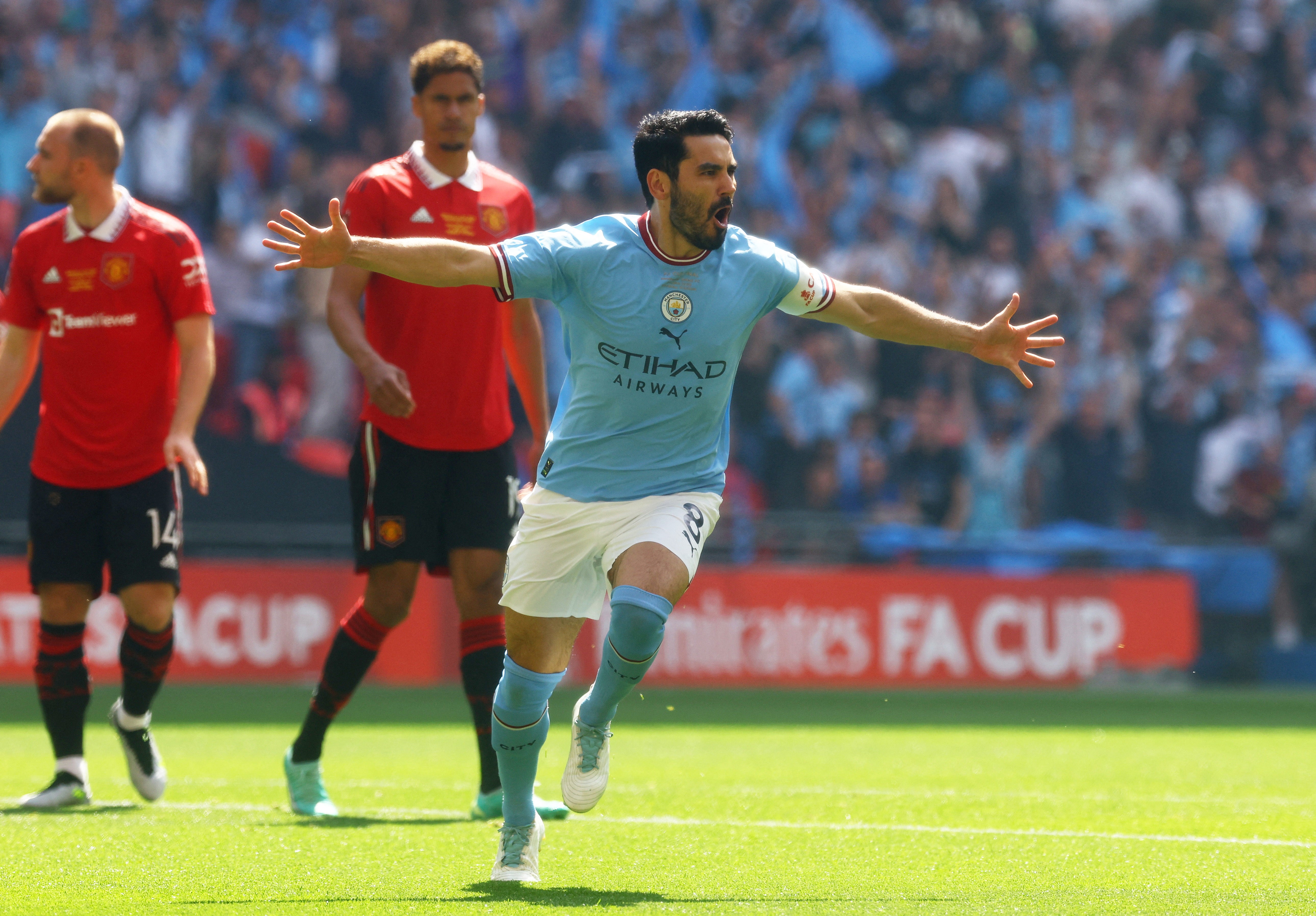 Gundogan celebrates scoring the fastest goal in FA Cup final history