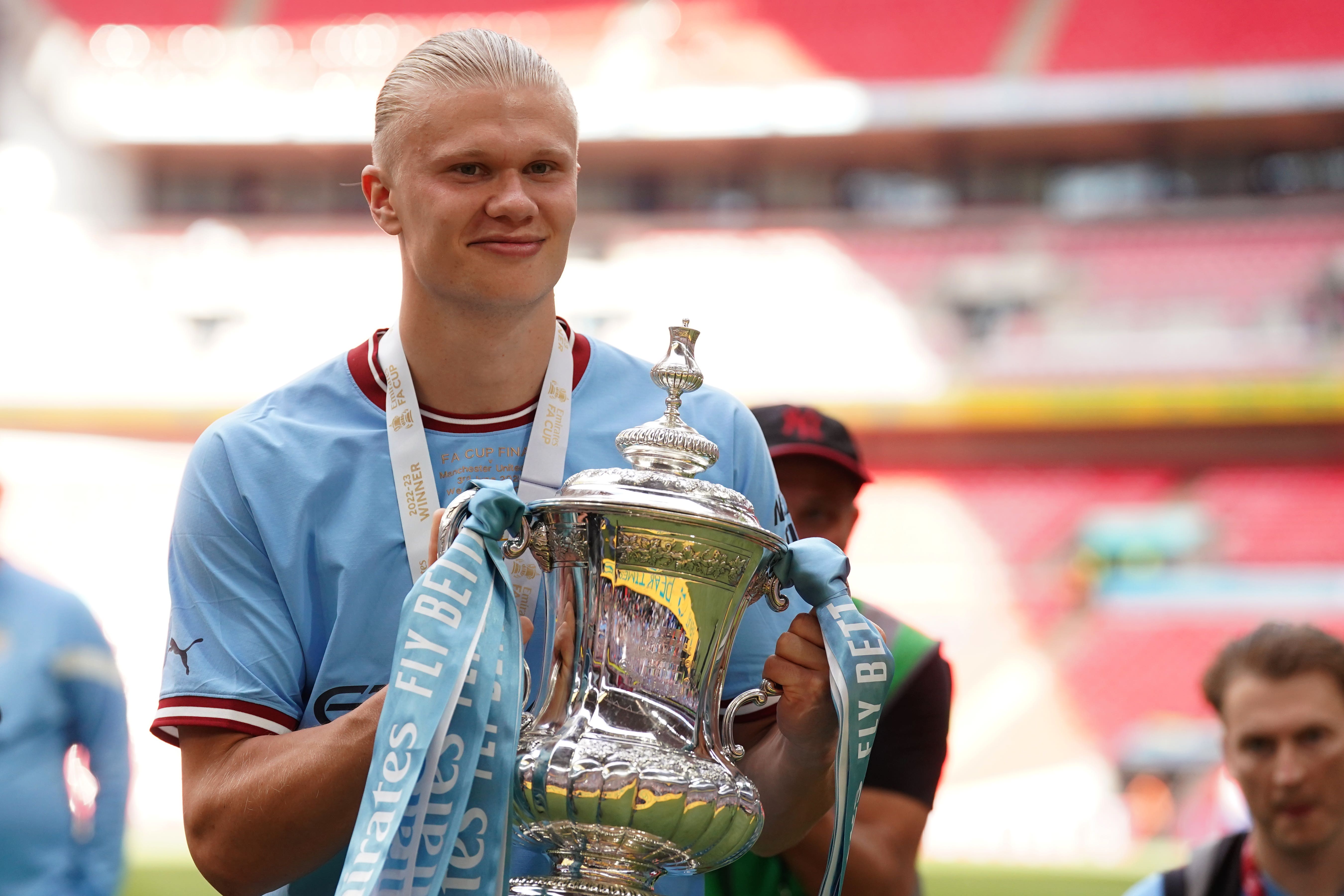 Erling Haaland with the FA Cup