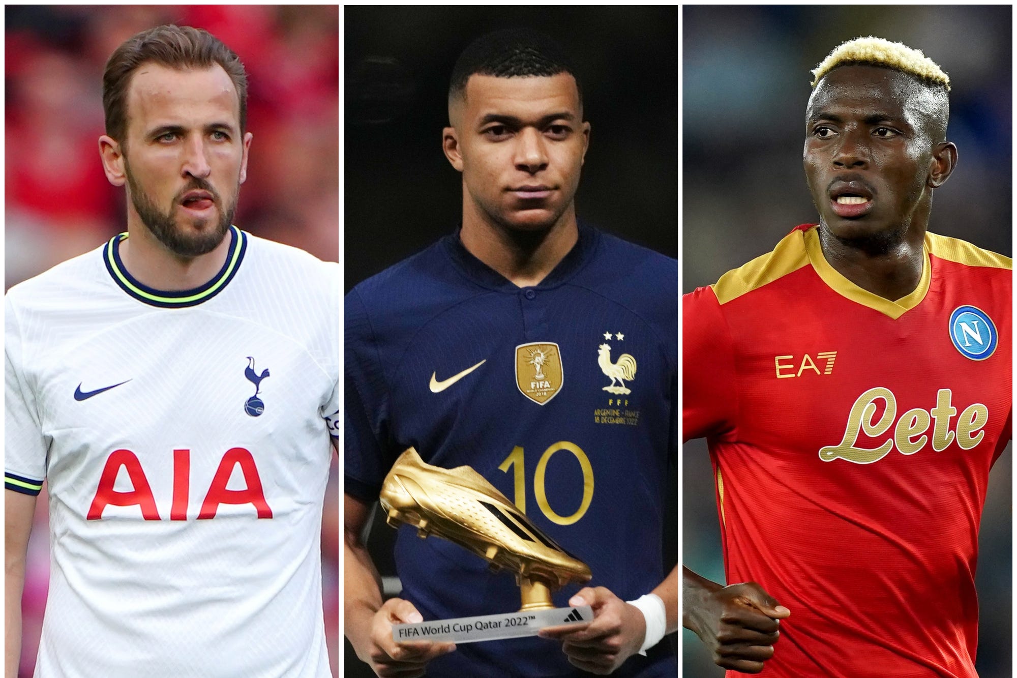 Harry Kane, Kylian Mbappe and Victor Osimhen (Peter Byrne/Nick Potts/Mike Egerton/PA)