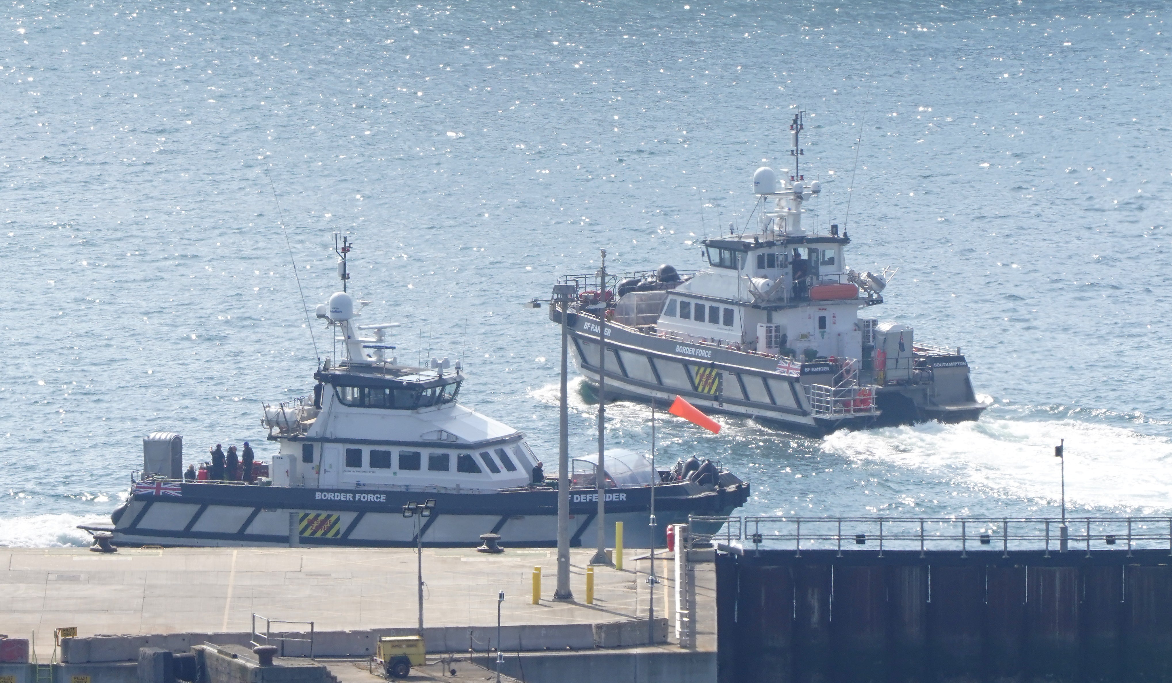 Border Force vessels arrive and leave the Port of Dover in Kent following a number of small boat incidents in the Channel in May.