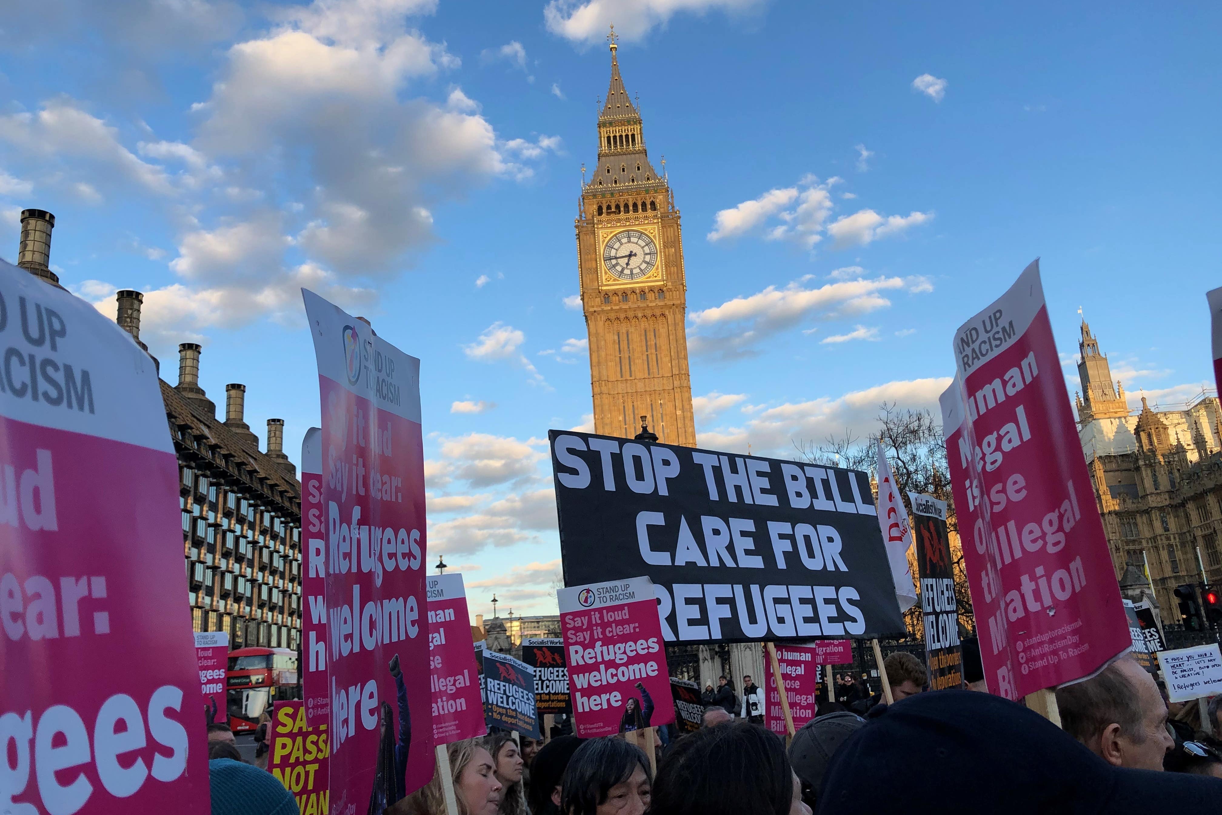 Demonstrators protesting against the Illegal Migration Bill in London (Gwyn Wright/PA)