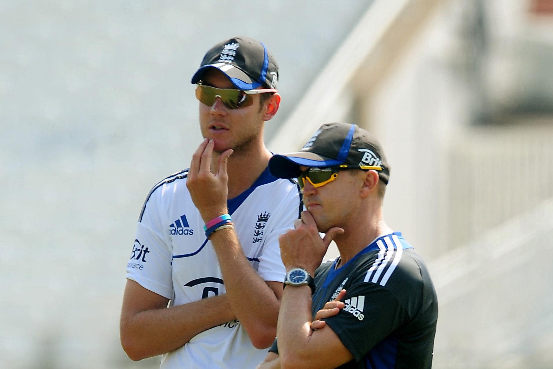 Stuart Broad (left) working with former England coach Andy Flower (right) in 2012 (Rui Vieira/PA)