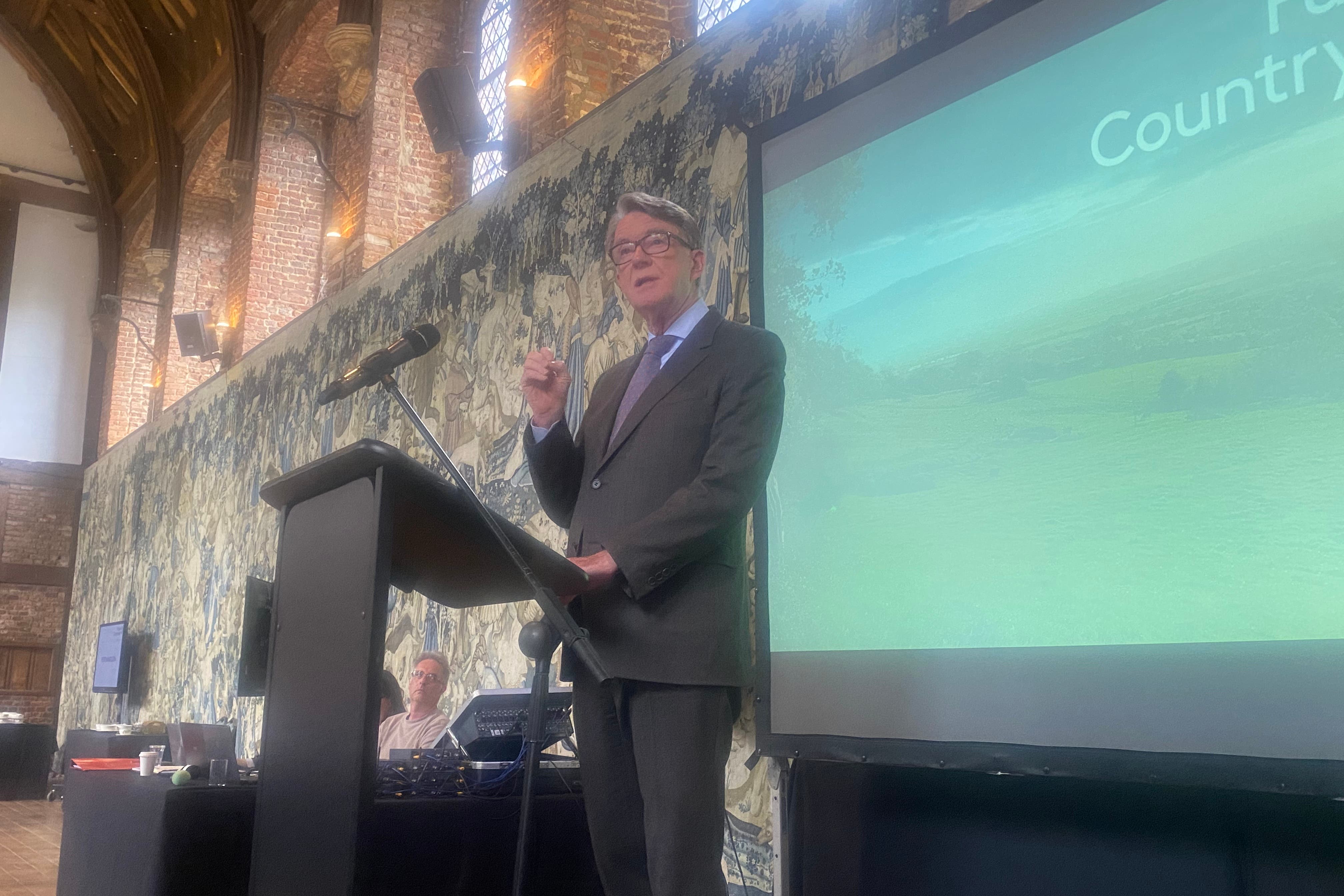 Lord Mandelson speaks at the Future Countryside conference on Tuesday. (Rebecca Speare-Cole/PA)