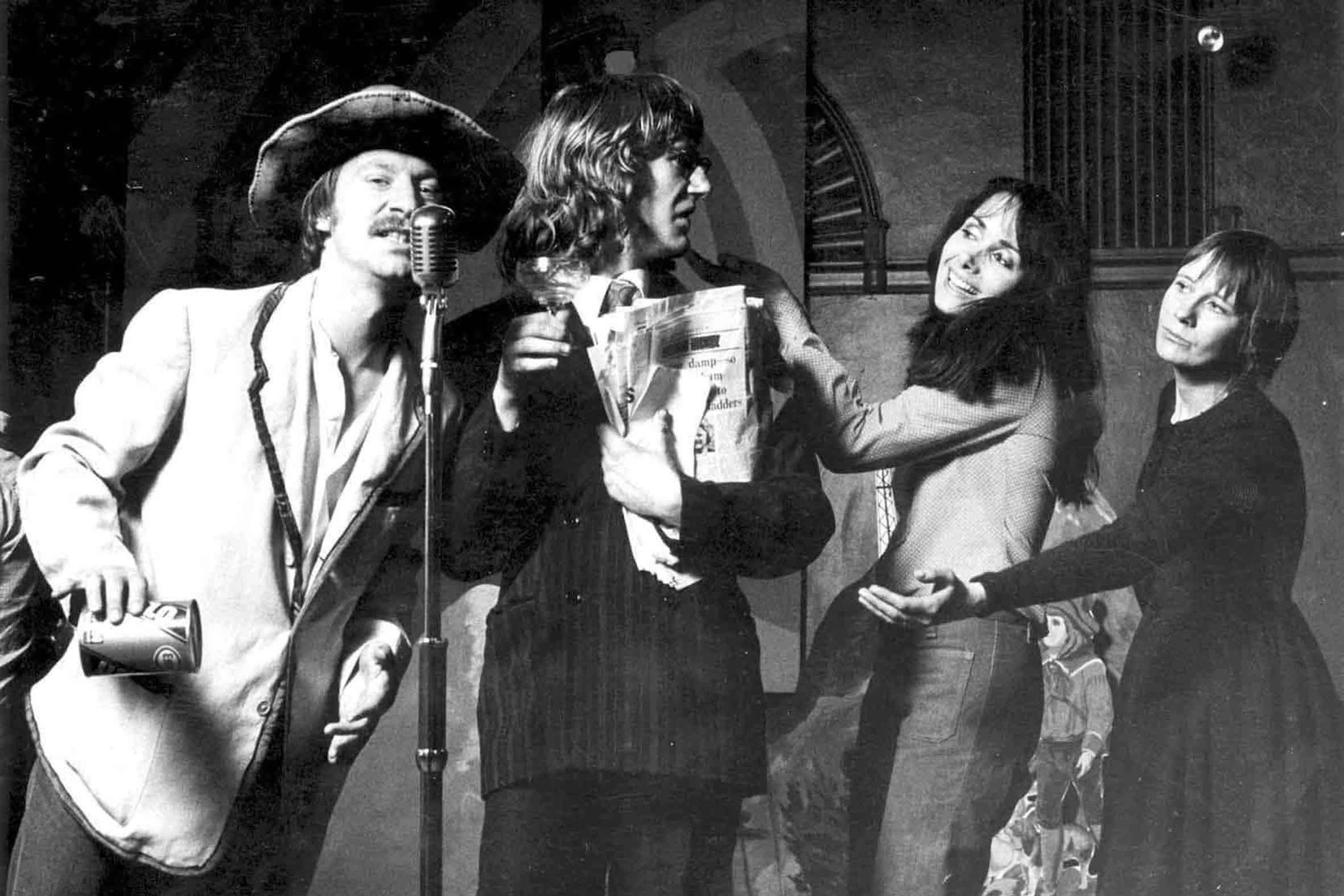 Bill Paterson, John Bett, Elizabeth MacLennan and Dolina MaclennanIn The Cheviot, The Stag And The Black, Black Oil in 1973 (Cats/PA)