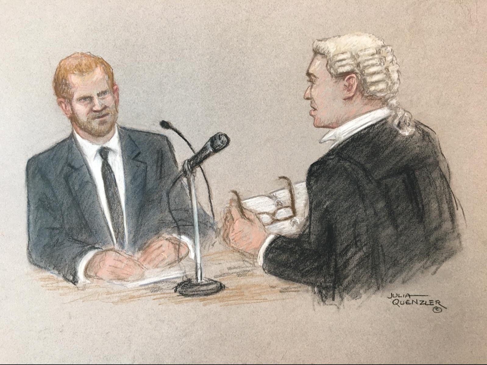 Prince Harry, pictured in a court sketch, was grilled by Andrew Green KC