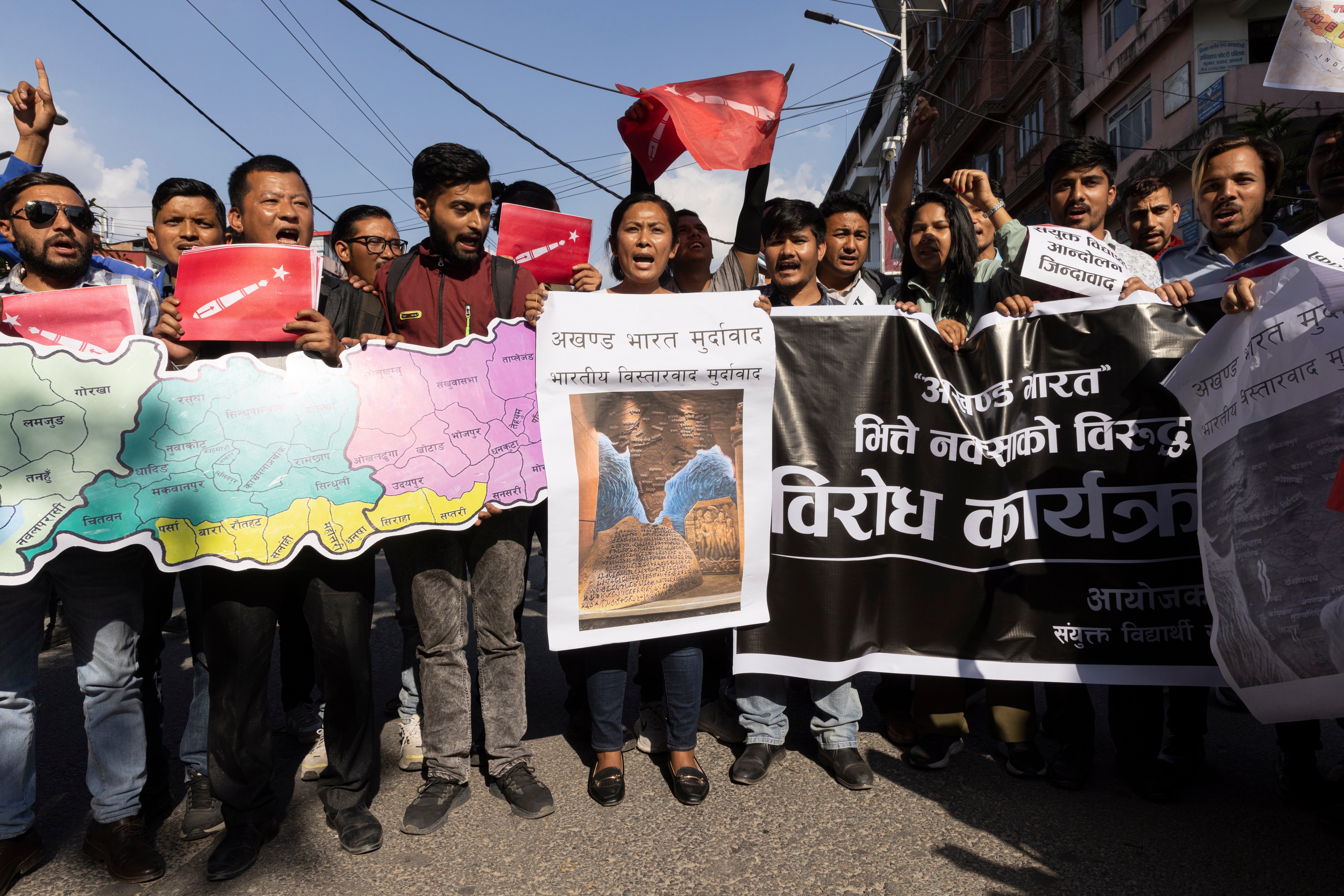 A group of students on 31 May burned a copy of an outdated map of India, which included Nepali territory as part of ‘Akhand Bharat’ (undivided India), similar to the one appearing inside the recently inaugurated new parliament building of India