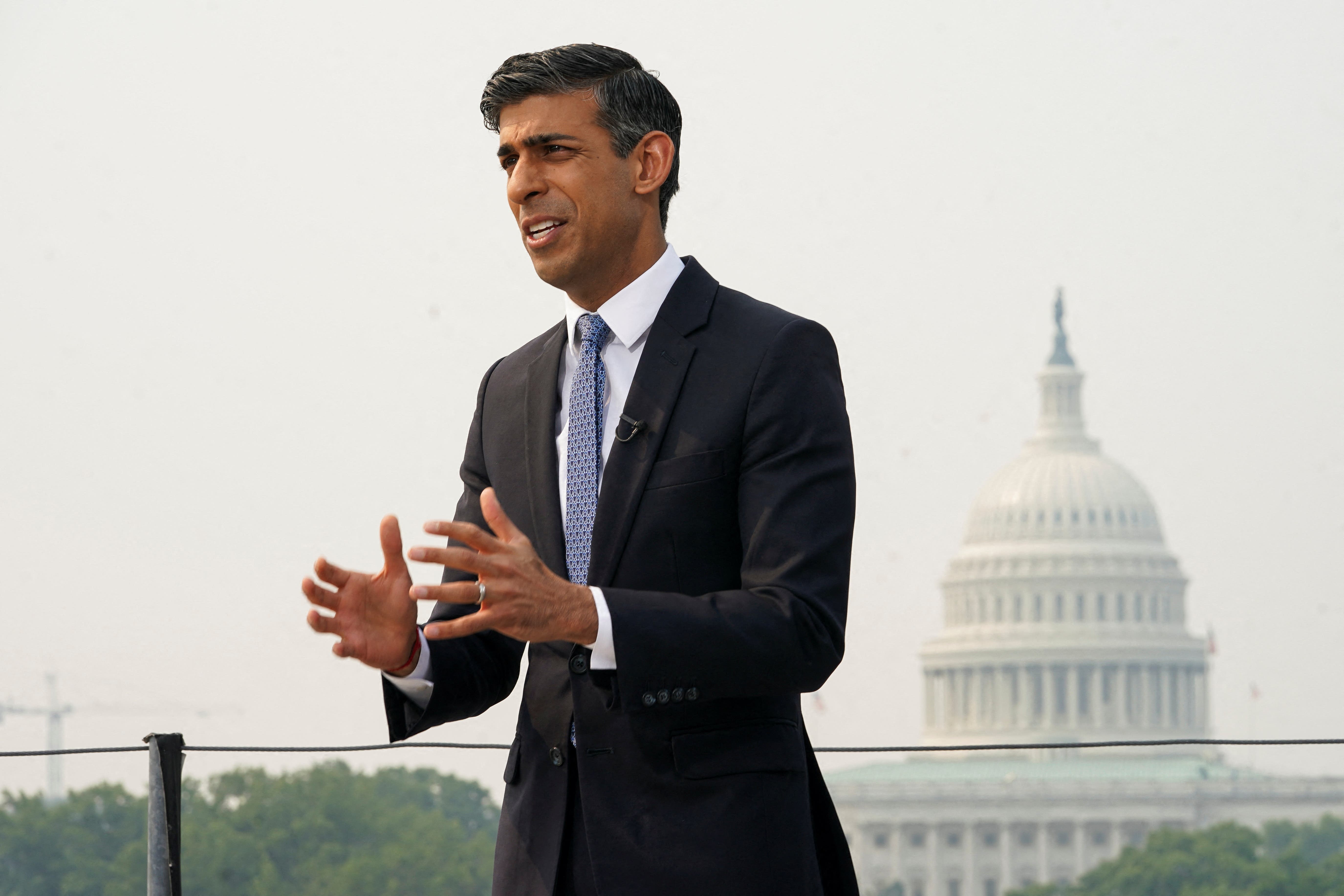 Prime Minister Rishi Sunak speaks to the media during his visit to Washington DC in the US (Kevin Lamarque/PA)