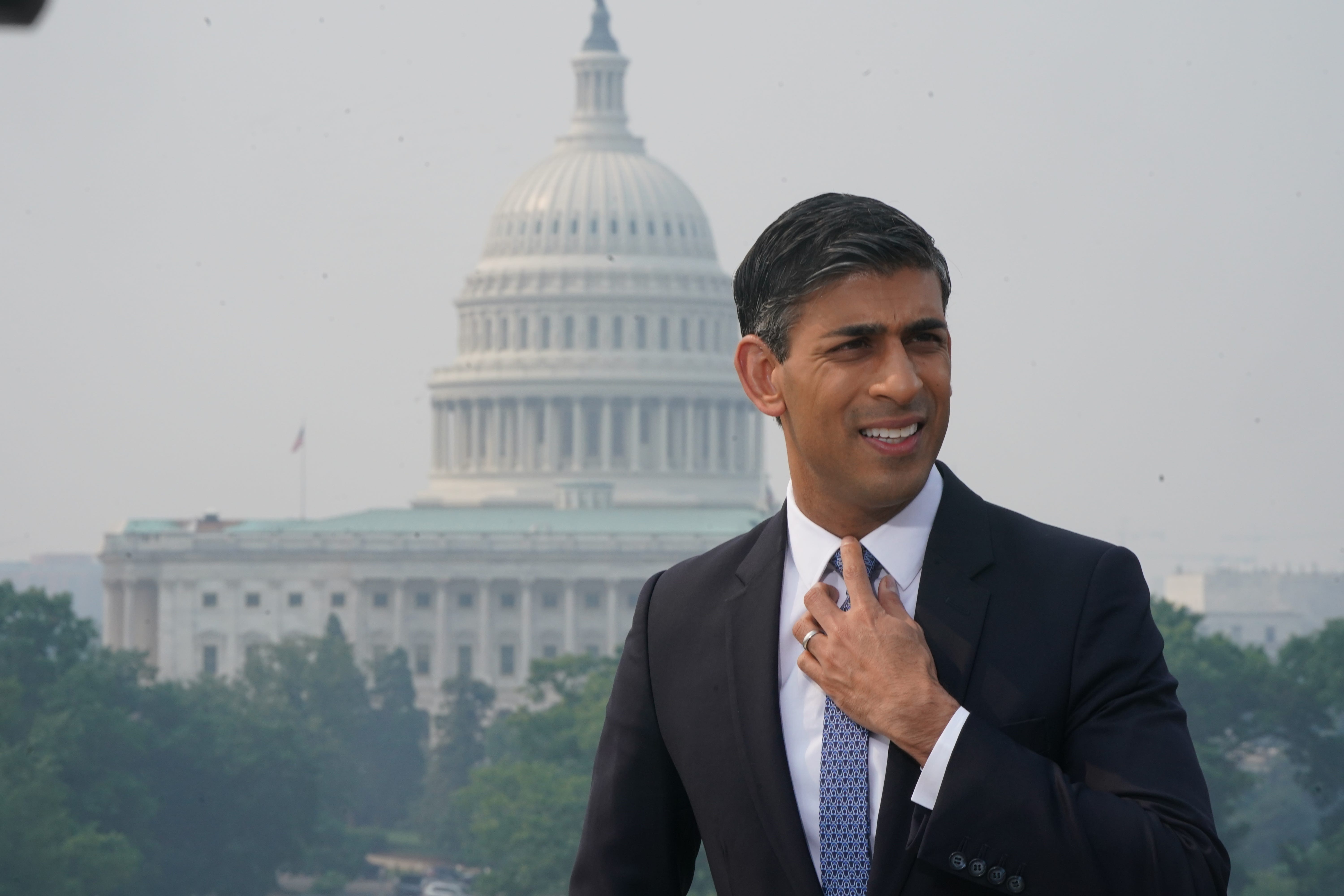 Prime Minister Rishi Sunak speaks to the media during his visit to Washington DC (Niall Carson/PA)