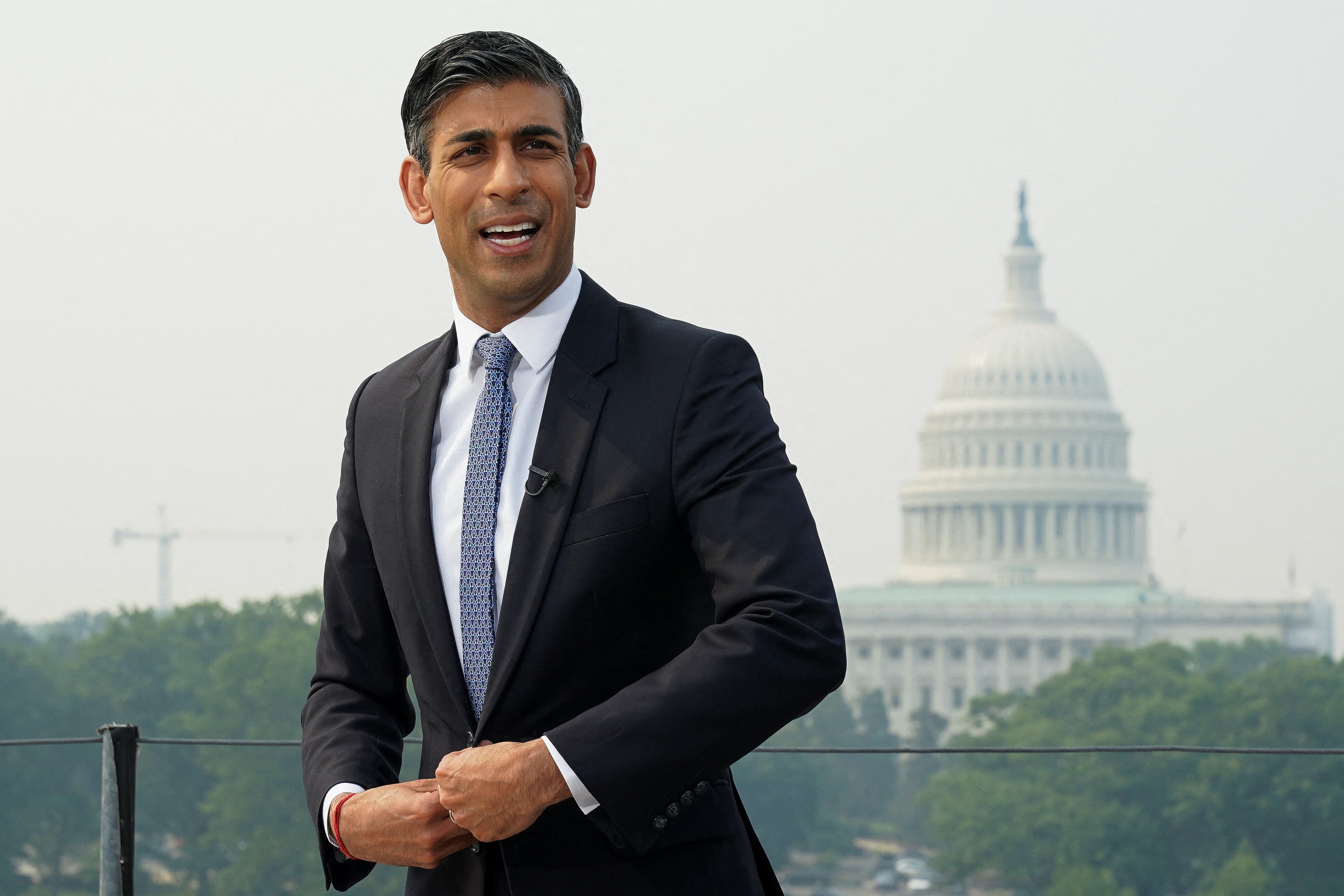 Prime Minister Rishi Sunak speaks to the media during his visit to Washington DC in the US