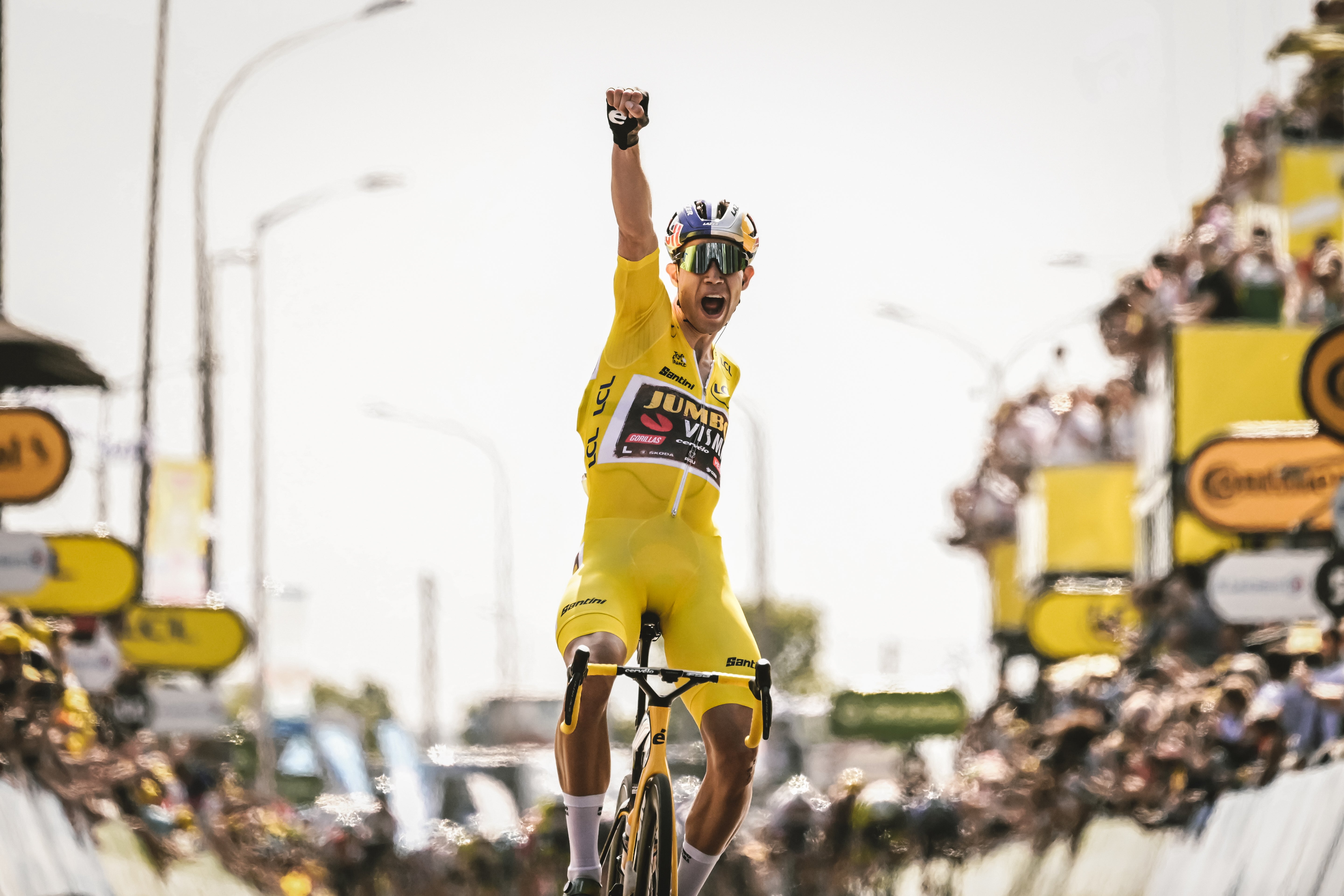 Wout Van Aert celebrates winning stage four of the Tour de France in 2022