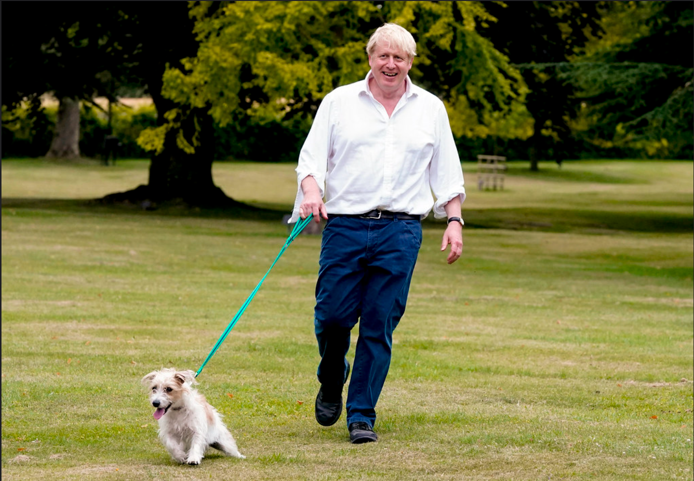 Boris Johnson with his rescue dog Dilyn at Chequers