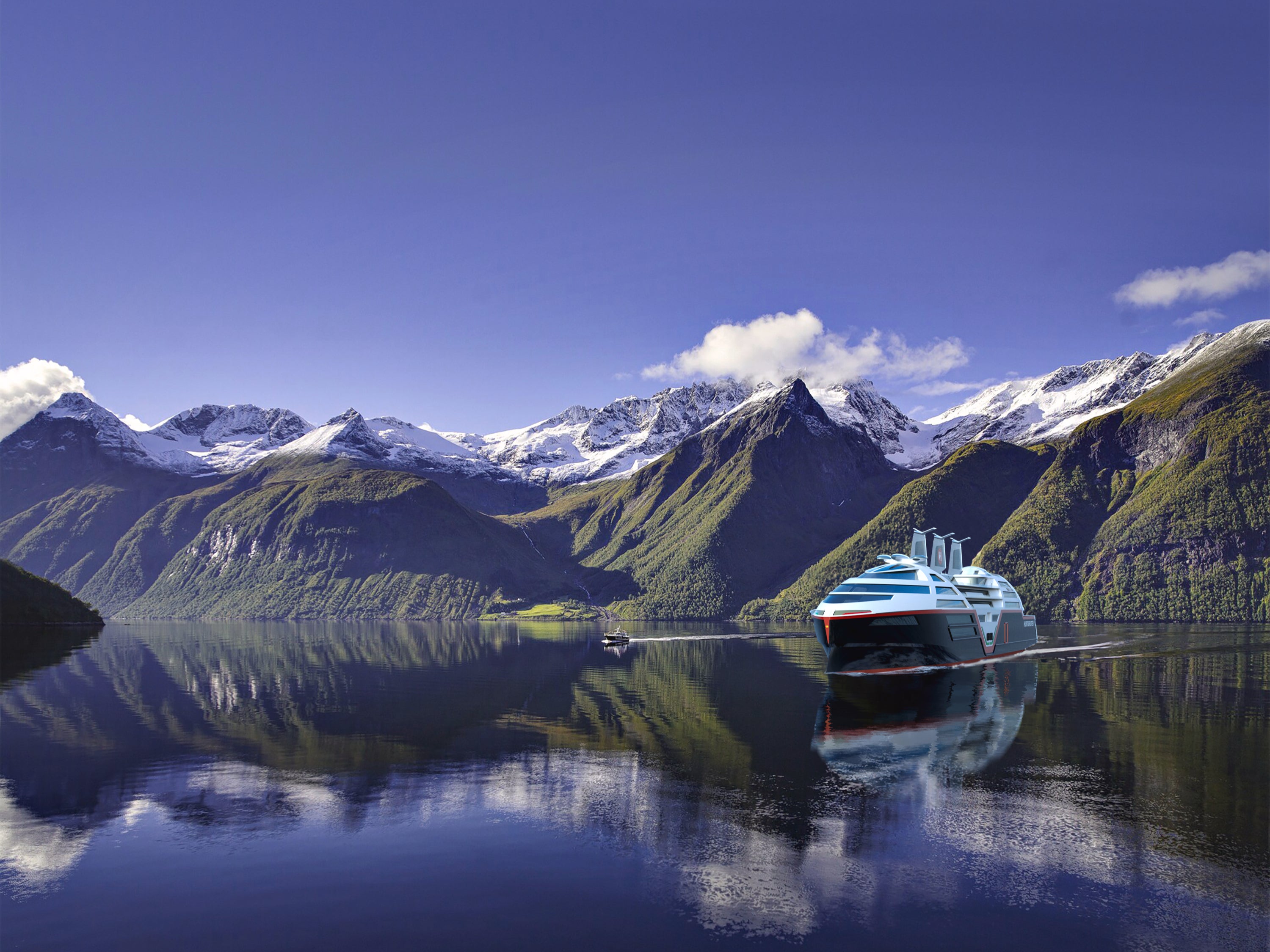 The concept ship pictured on Hjørundfjord in Norway