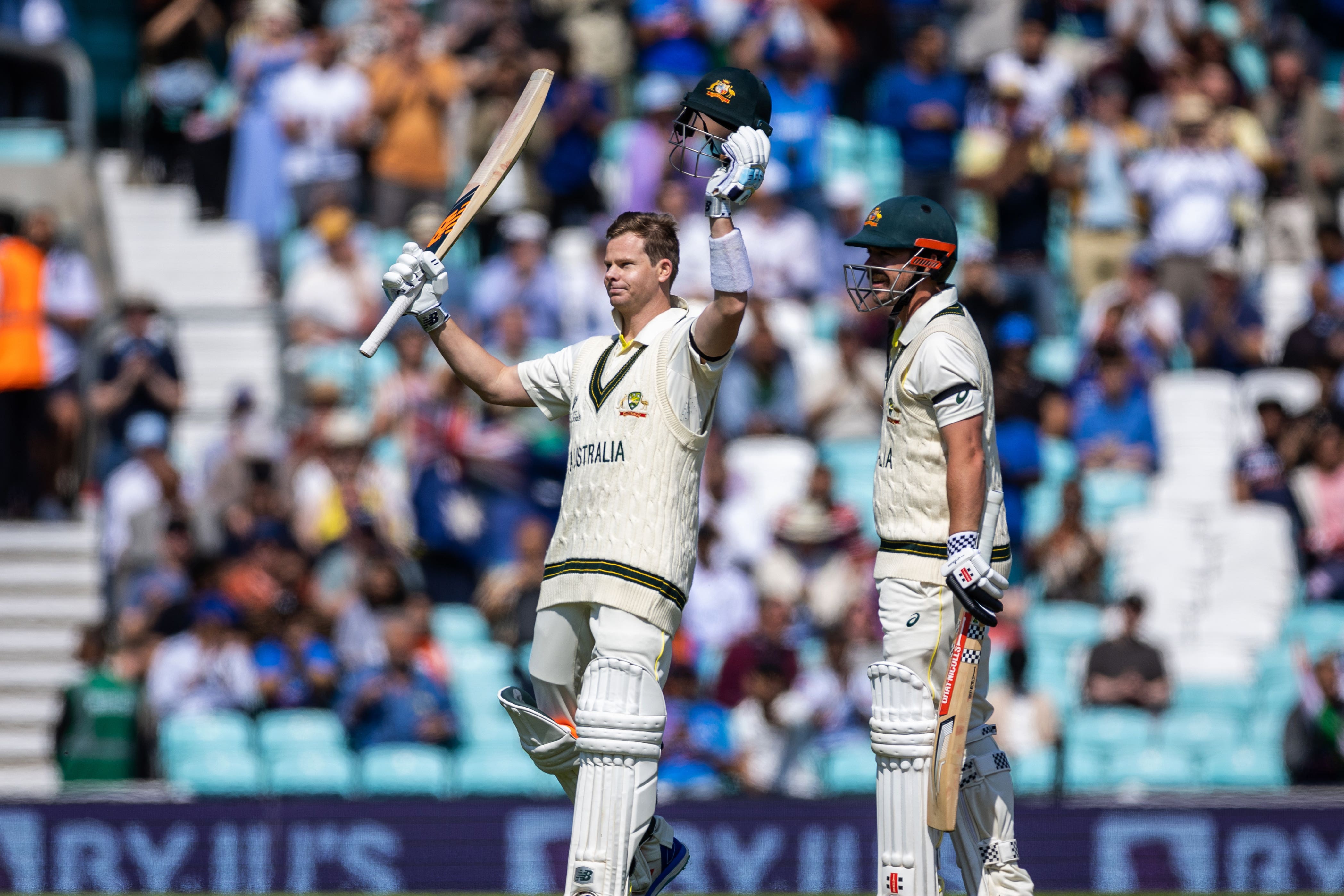 Australia’s Steve Smith celebrates reaching his century (Steven Paston/PA).