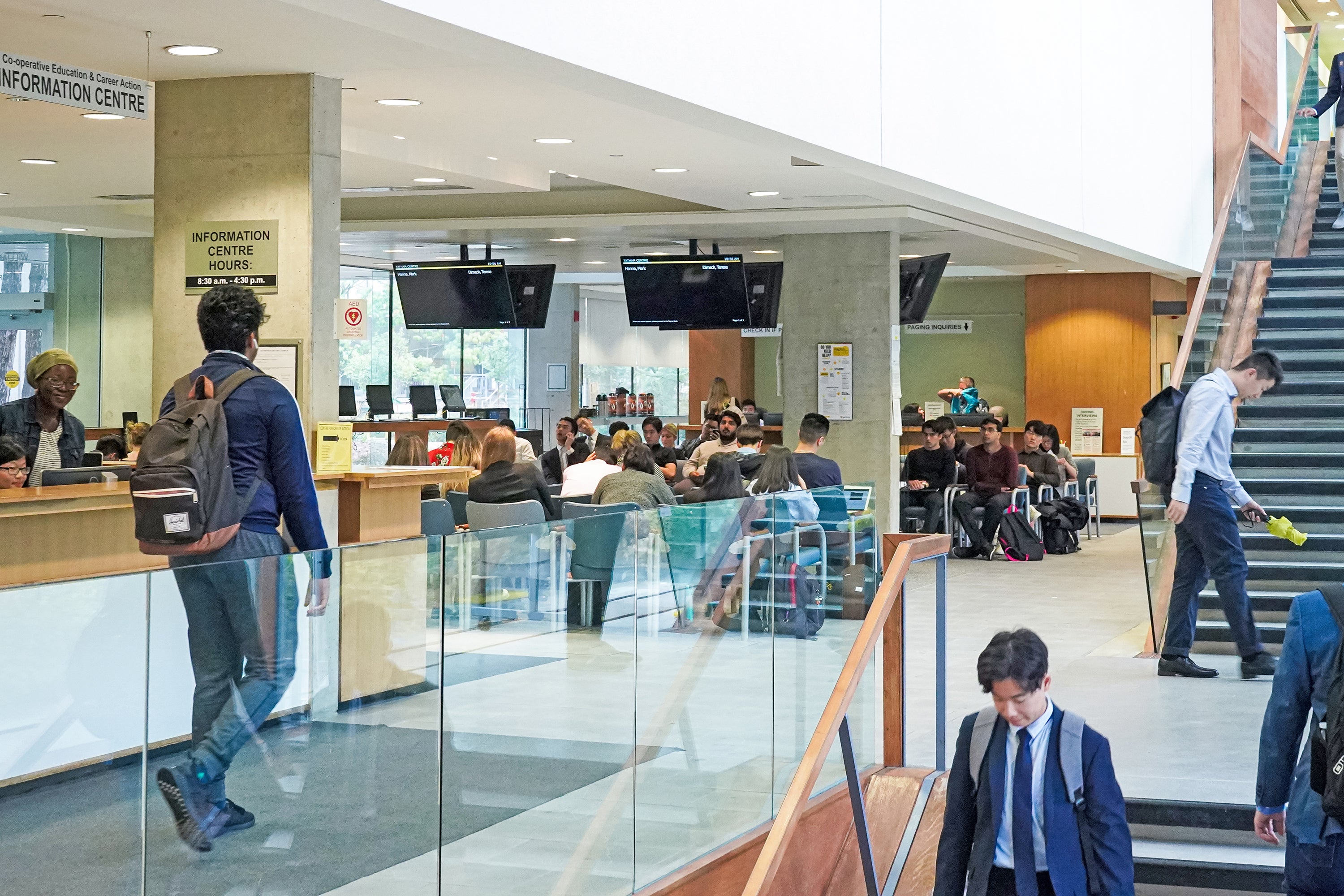 Students wait to be called for interviews at the William M. Tatham Centre, a 45,500-square-foot building specifically designed and constructed to facilitate co-op and career support services.