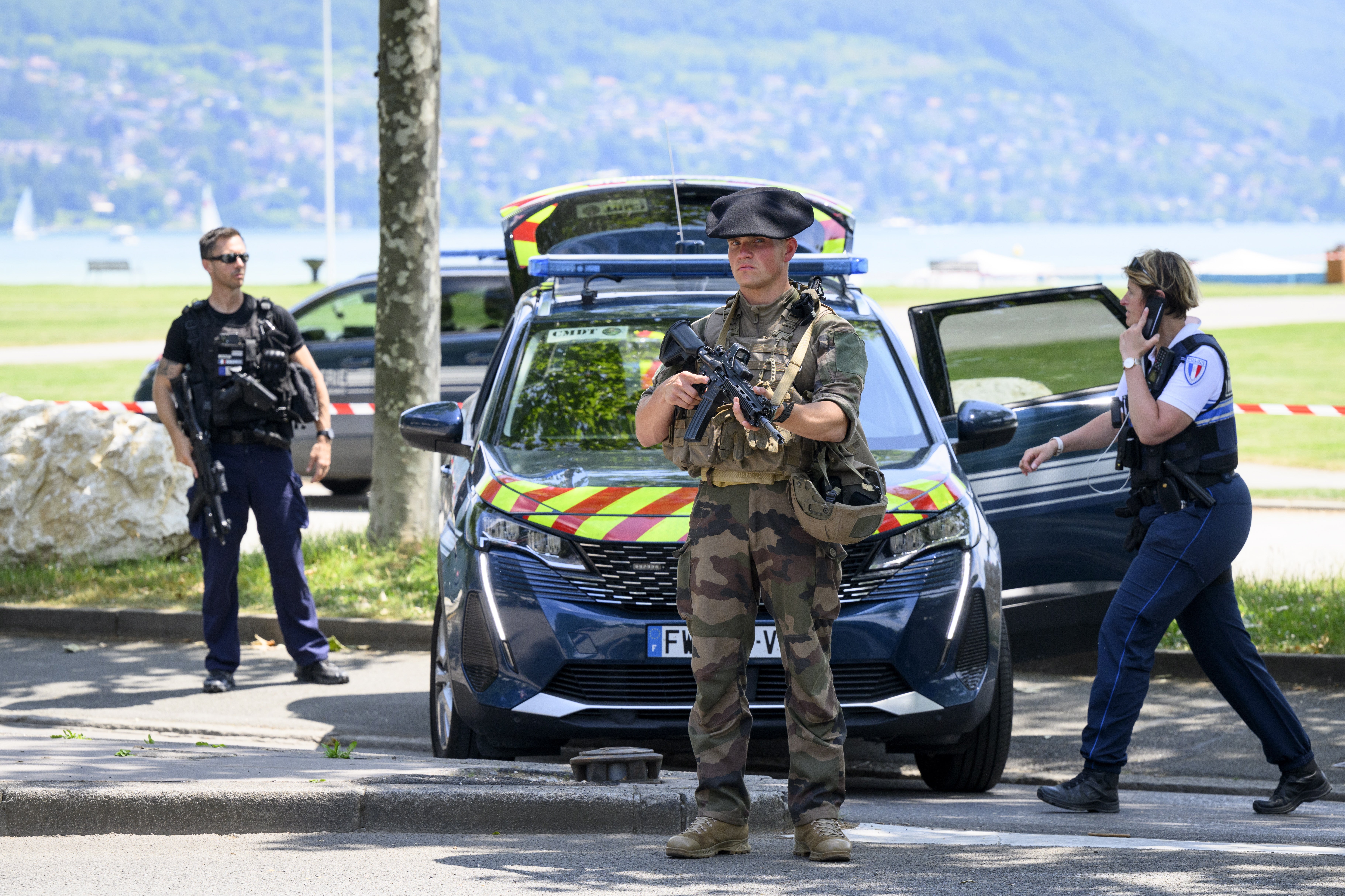 Police at the crime scene in Annecy, France