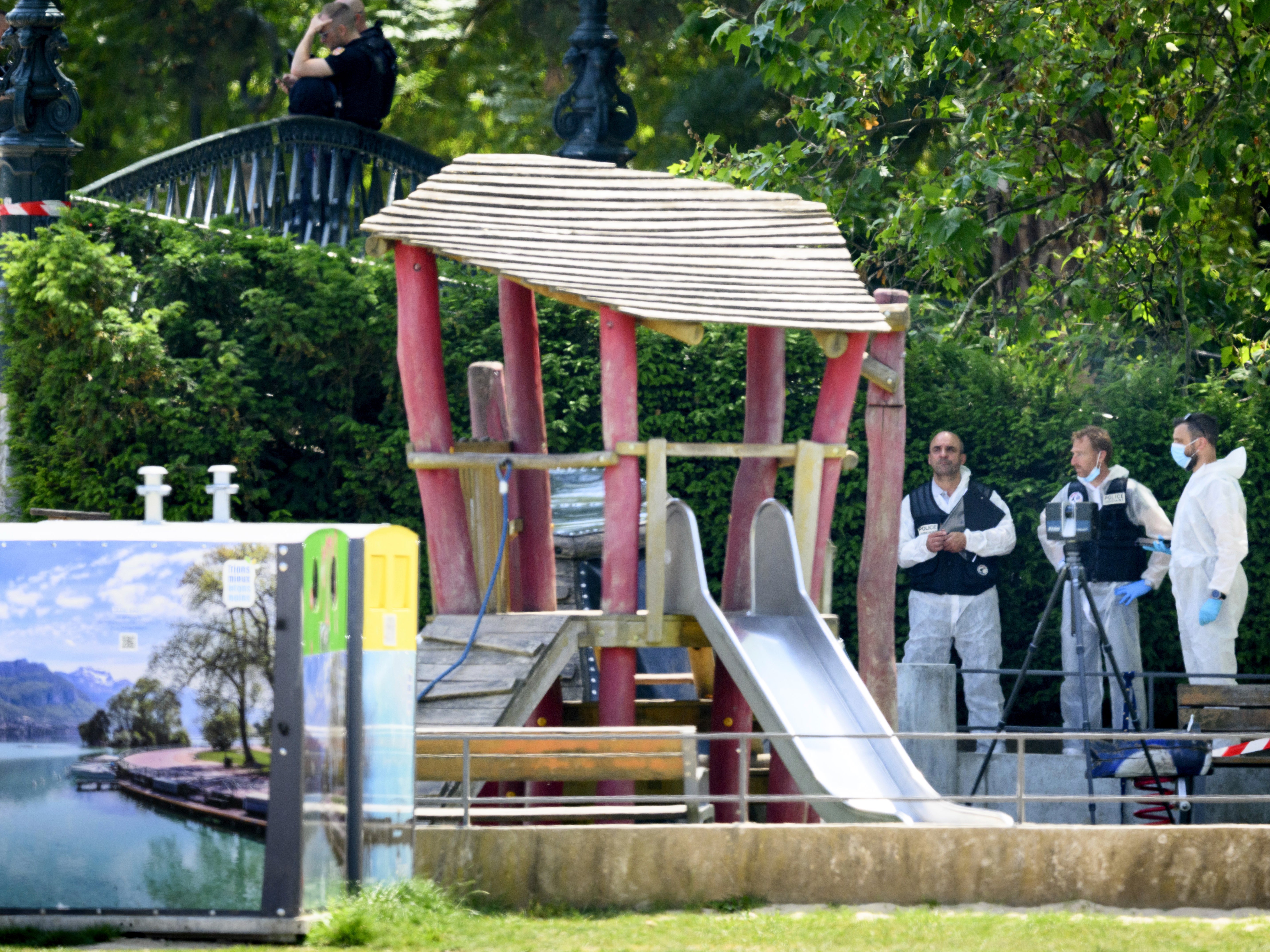 Security forces gather in the playground