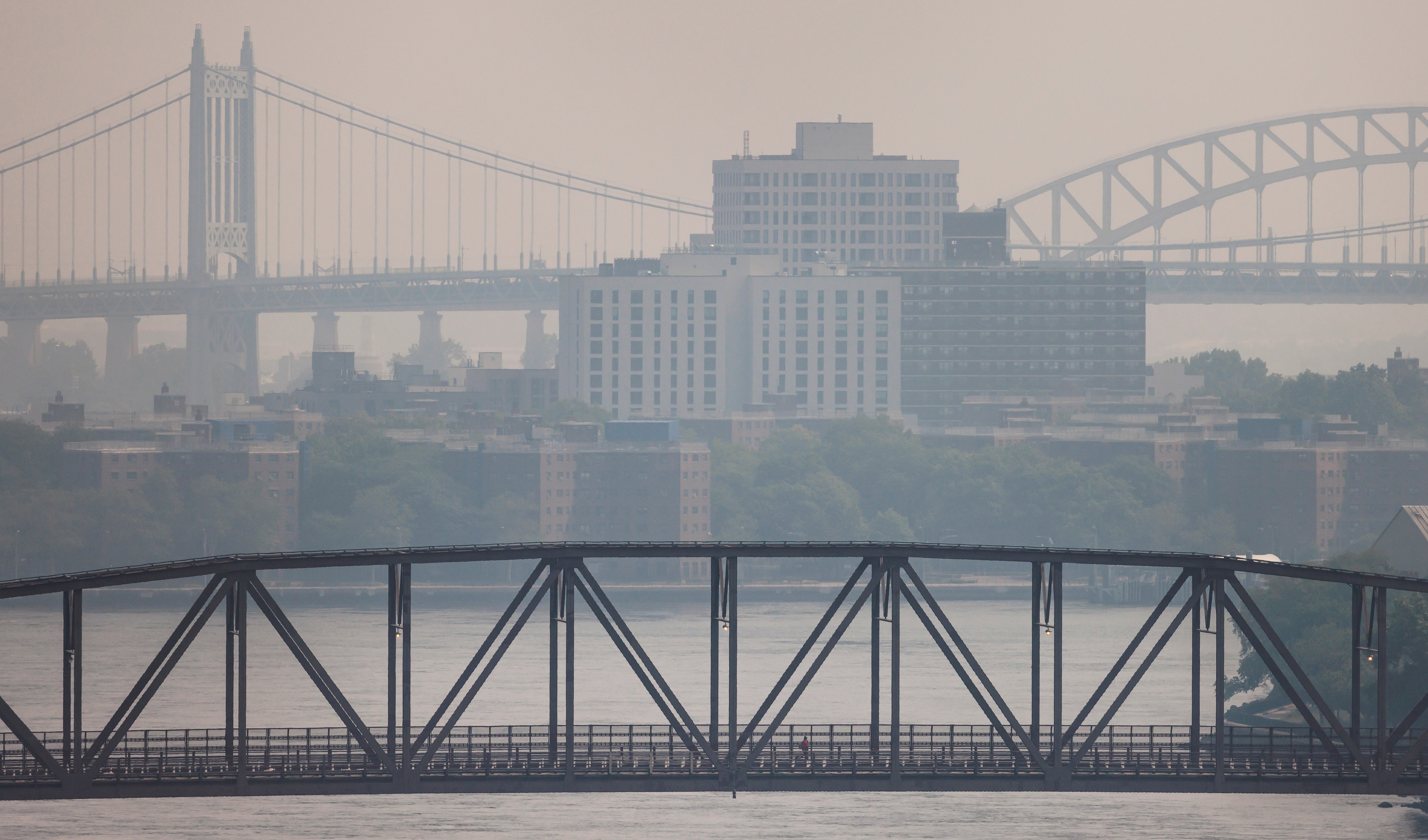 The East River, New York City. The Big Apple continues to be under an air quality alert as result of the smoke from Canada’s wildfires