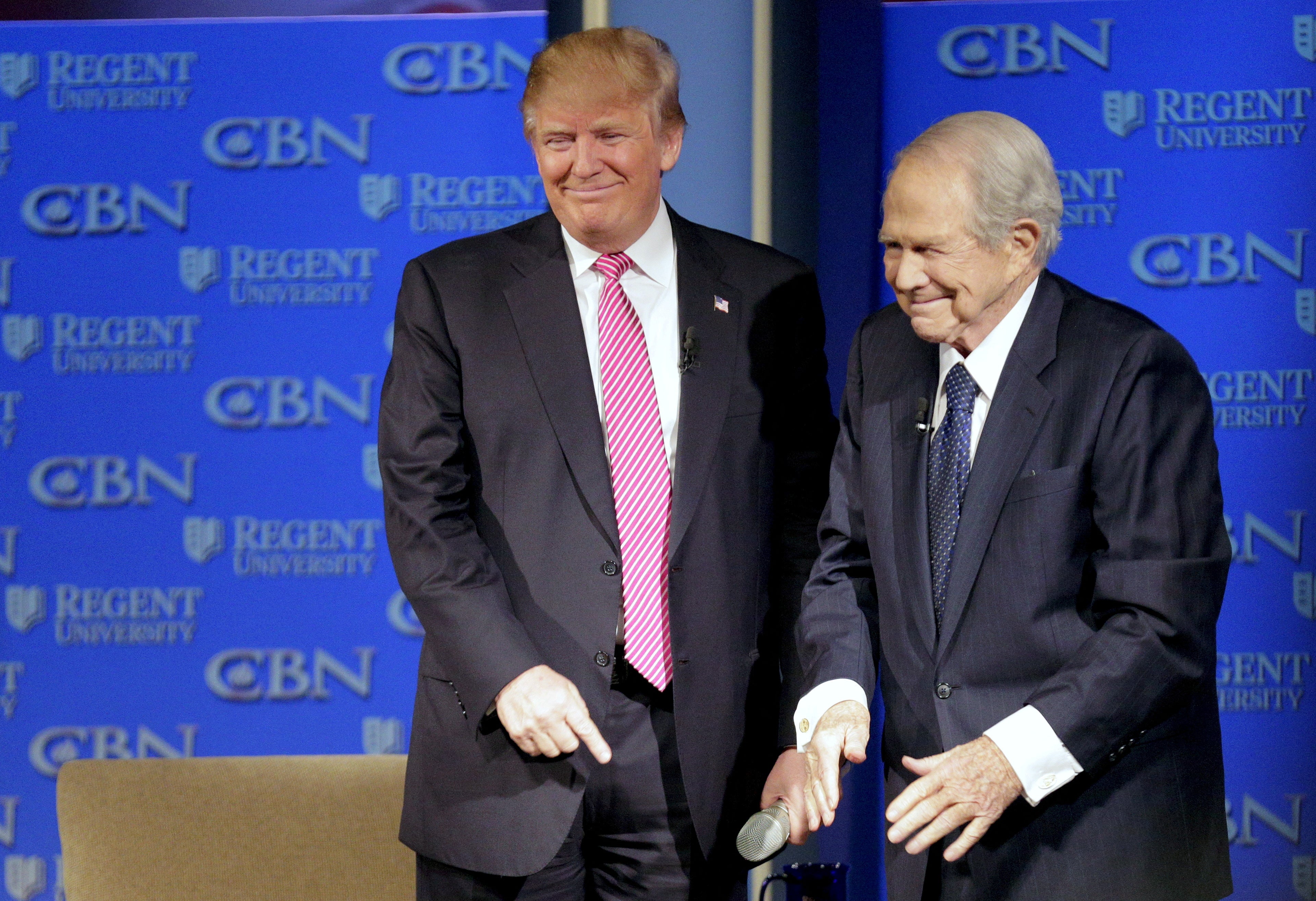 Donald Trump and Pat Robertson at an event in Virginia Beach in 2016