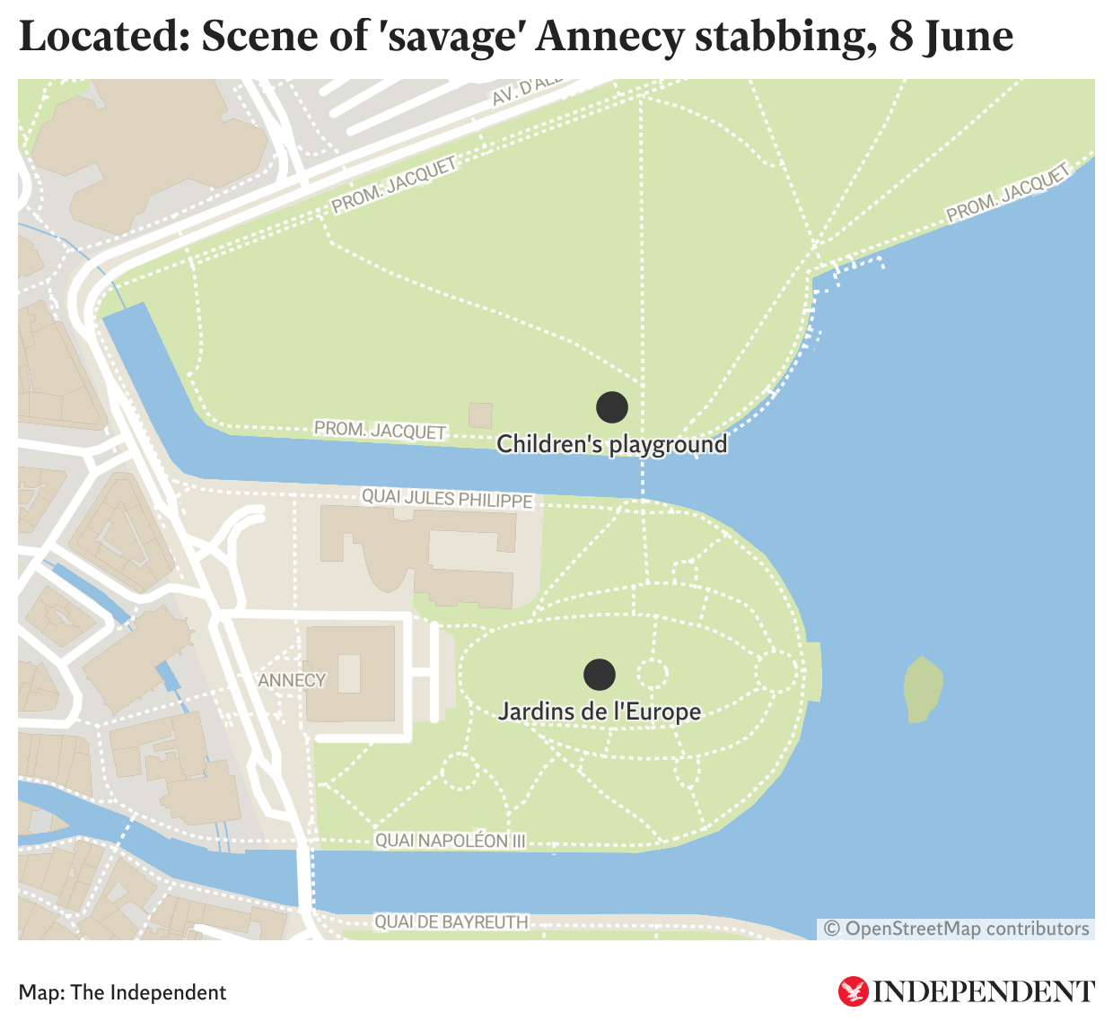 Mapped: The children’s playground in the Jardins de l’Europe, Annecy where the knife attack took place on Thursday morning