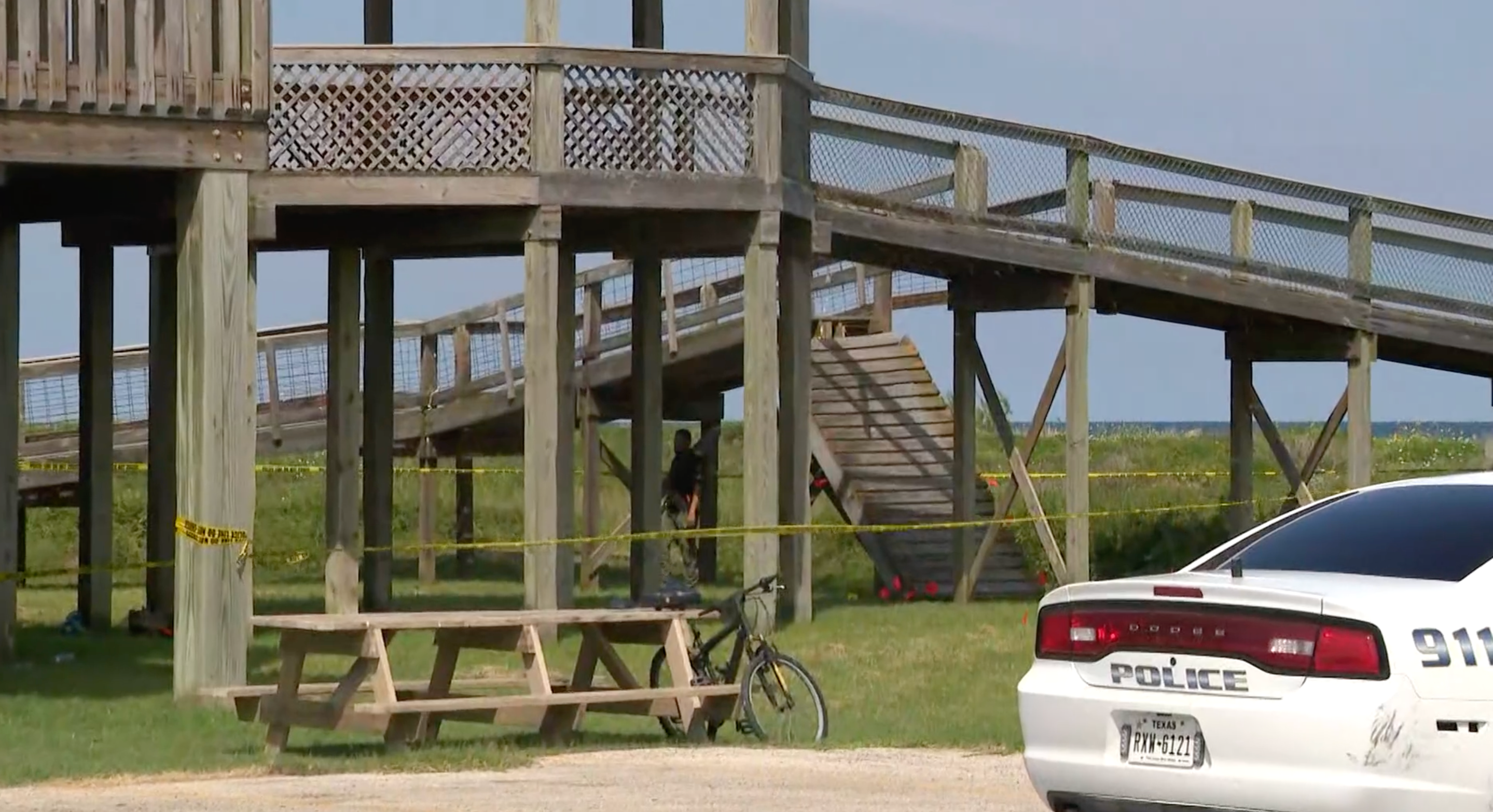 The site of the walkway collapse in Surfside Beach, Texas