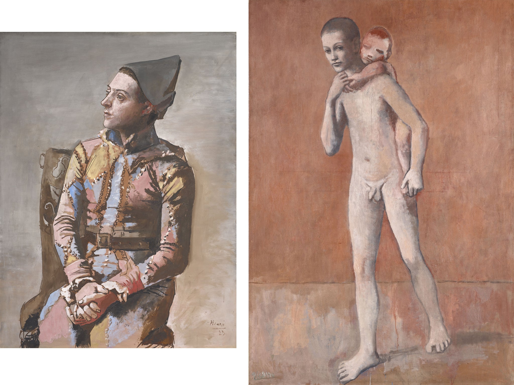 Arlequin assis, left, and Les deux frères by Picasso at Kunstmuseum Basel