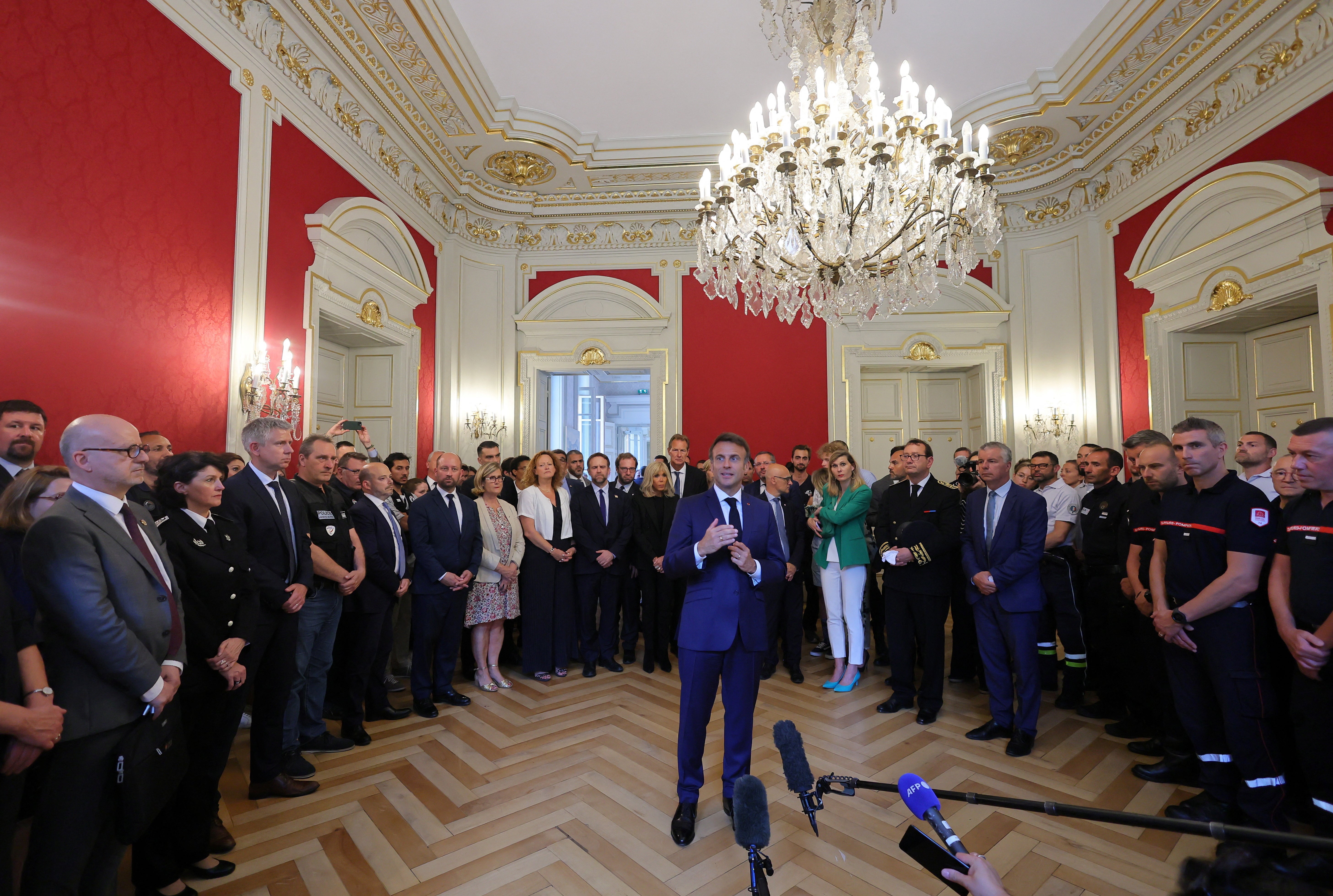 Emmanuel Macron met with rescue forces at the Haute-Savoie prefecture