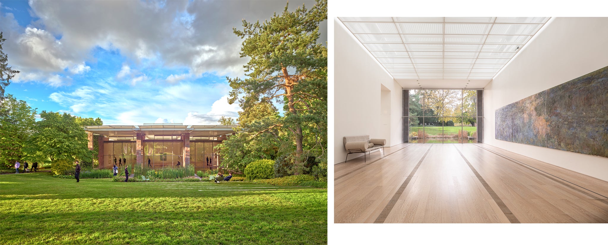 The Fondation Beyeler designed by Renzo Piano, left, and inside ‘The Monet Room’