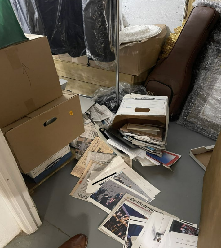 Photo of document boxes in Former President Donald Trump’s Mar-a-Lago residence released by US Justice Department as part of the indictment