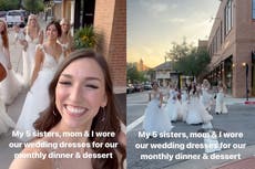 Mother and six daughters wear their wedding dresses out to dinner: ‘Yearly tradition’