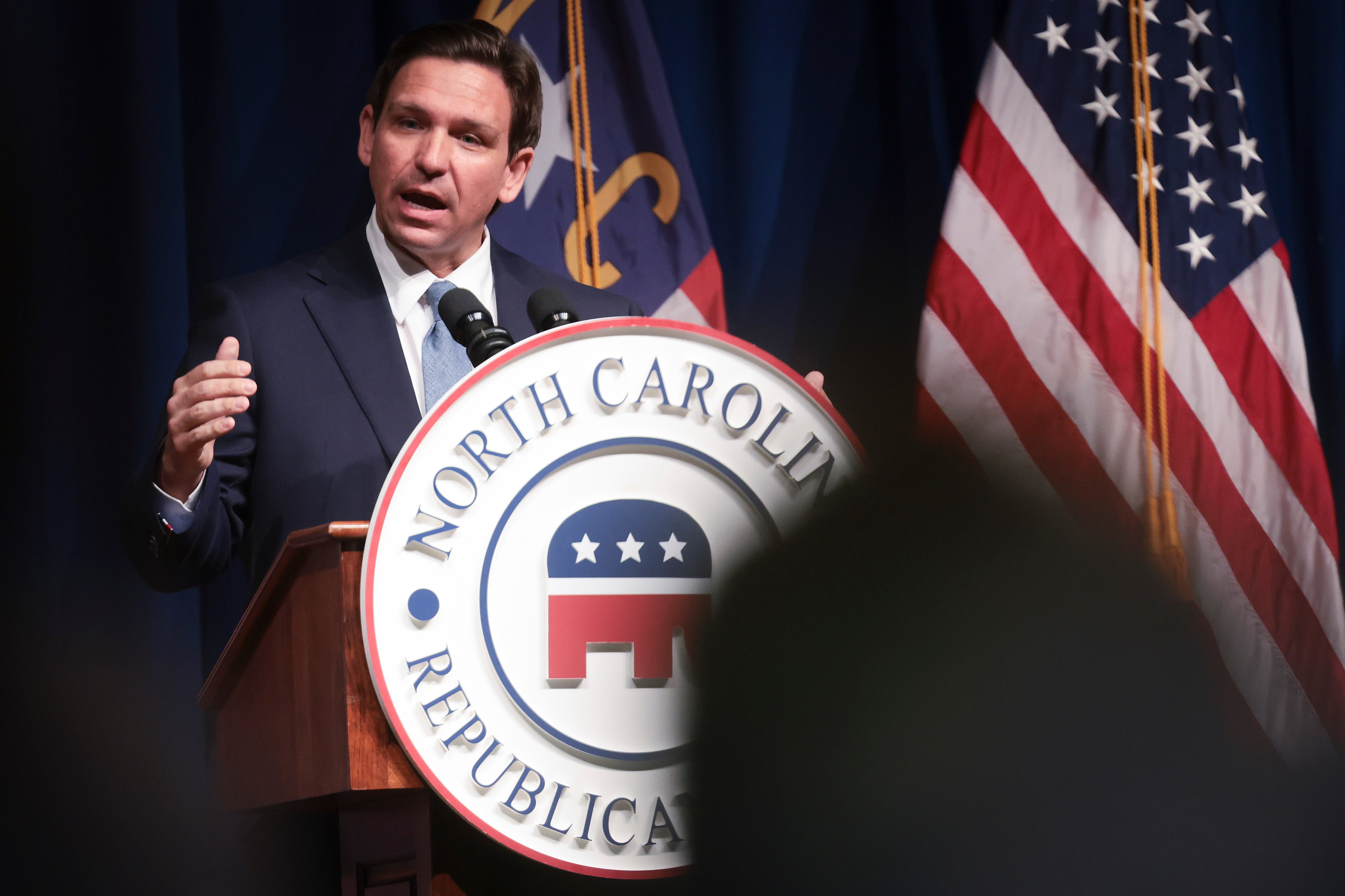 Ron DeSantis speaking in Greensboro, North Carolina