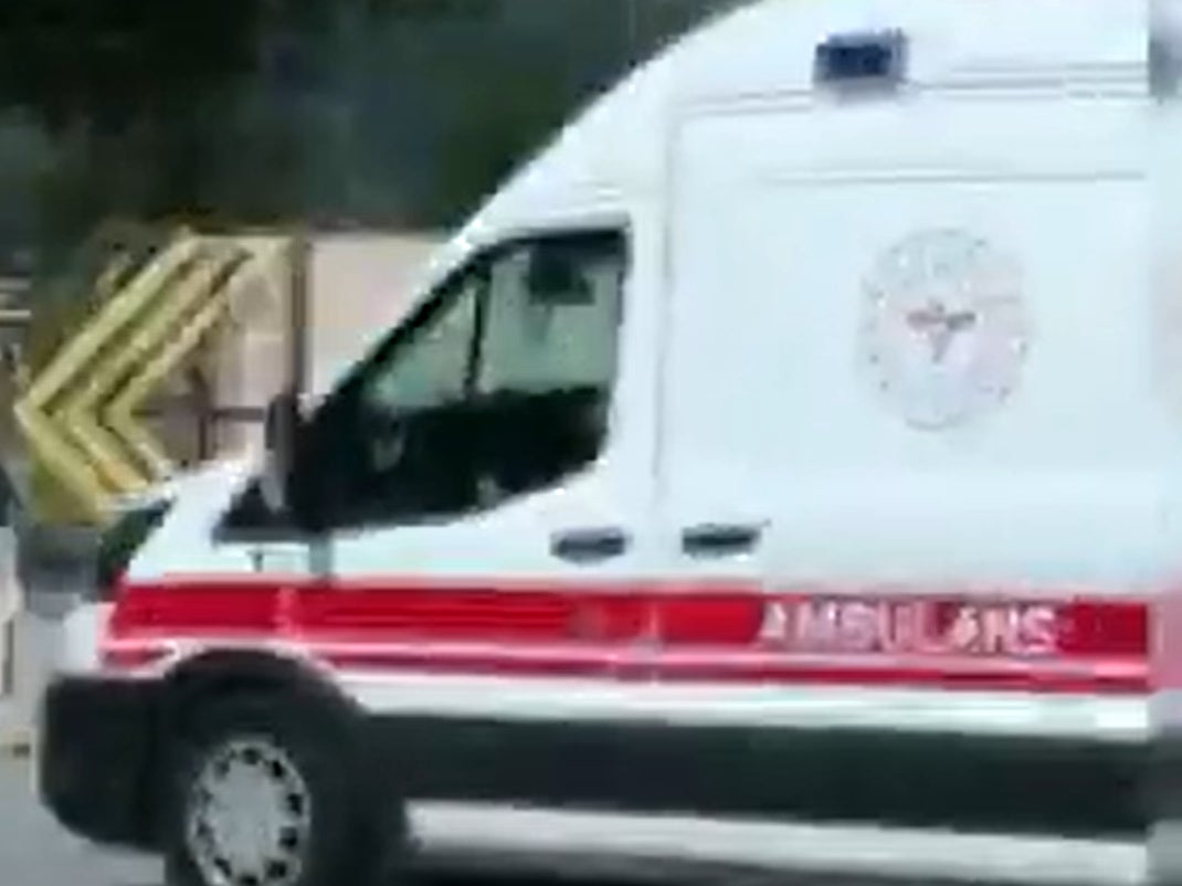 Ambulances arriving at the site of the explosion in Turkey, 10 June 2023. Screengrab