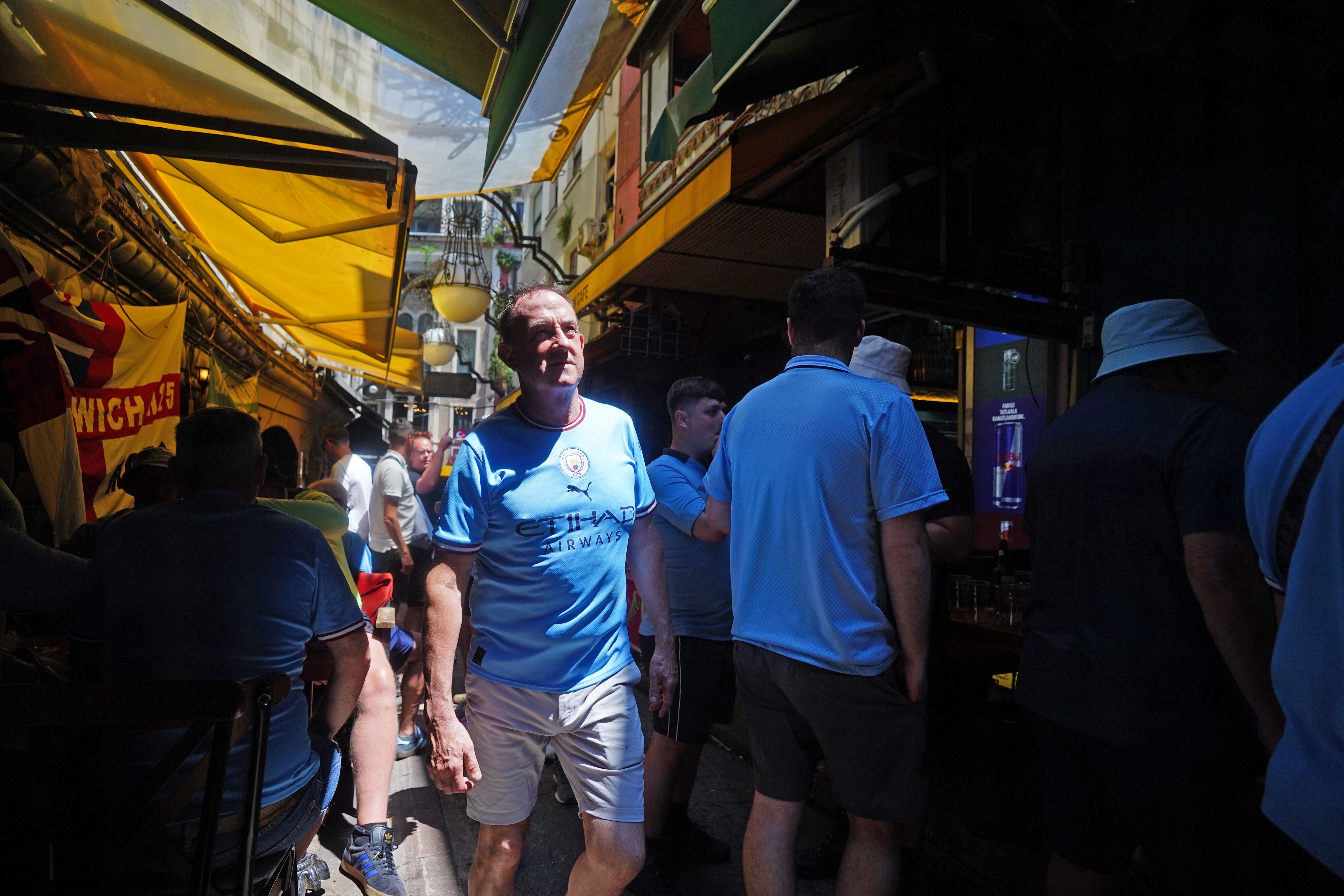 Man City fans gather in central Istanbul (James Manning/PA)