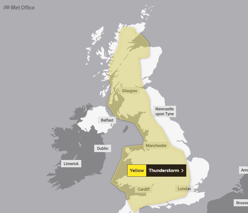 Second warning is in force for Sunday and covers swathes of Scotland as well as England