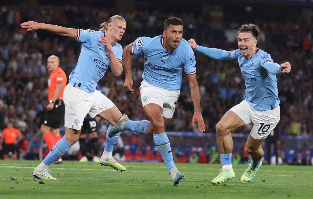 Rodri, centre, after scoring the winning goal